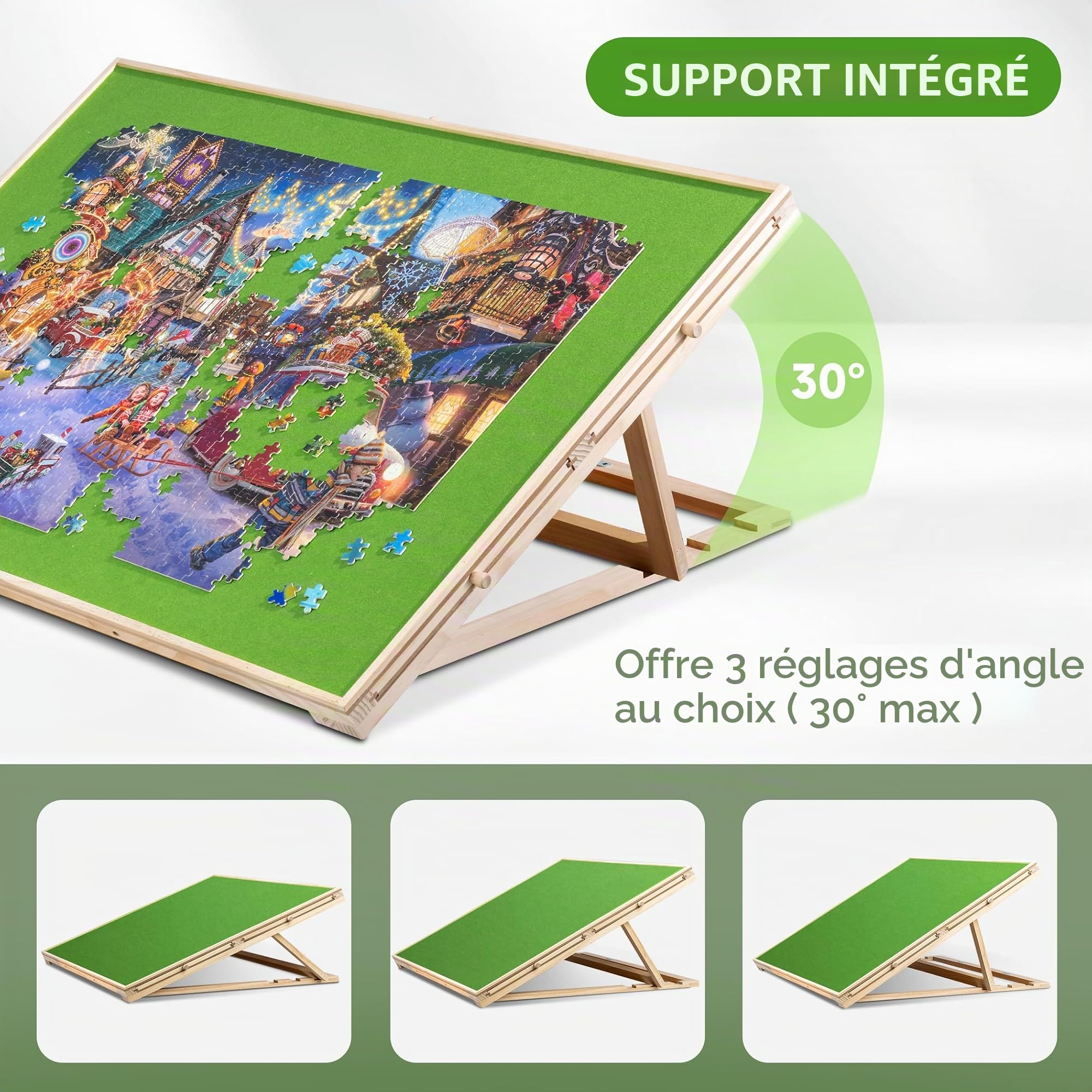 Tektalk Planche de puzzle 2 en 1 inclinable et rotative avec 5 tiroirs colorés, table de puzzle portable pour adultes, plateau de puzzle pivotant en bois avec Lazy Susan et couvercle, jusqu'à 1500