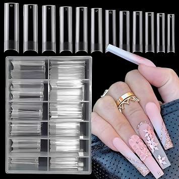 LoveOurHome 240pc XXL Soft Gel Nail Tips Extra Long Clear Fake Nails C Curve Acrylic Nails Half Cover Square Nail Tip Artificial Fingernail False Nails 12 Sizes for Gel Nail Extension