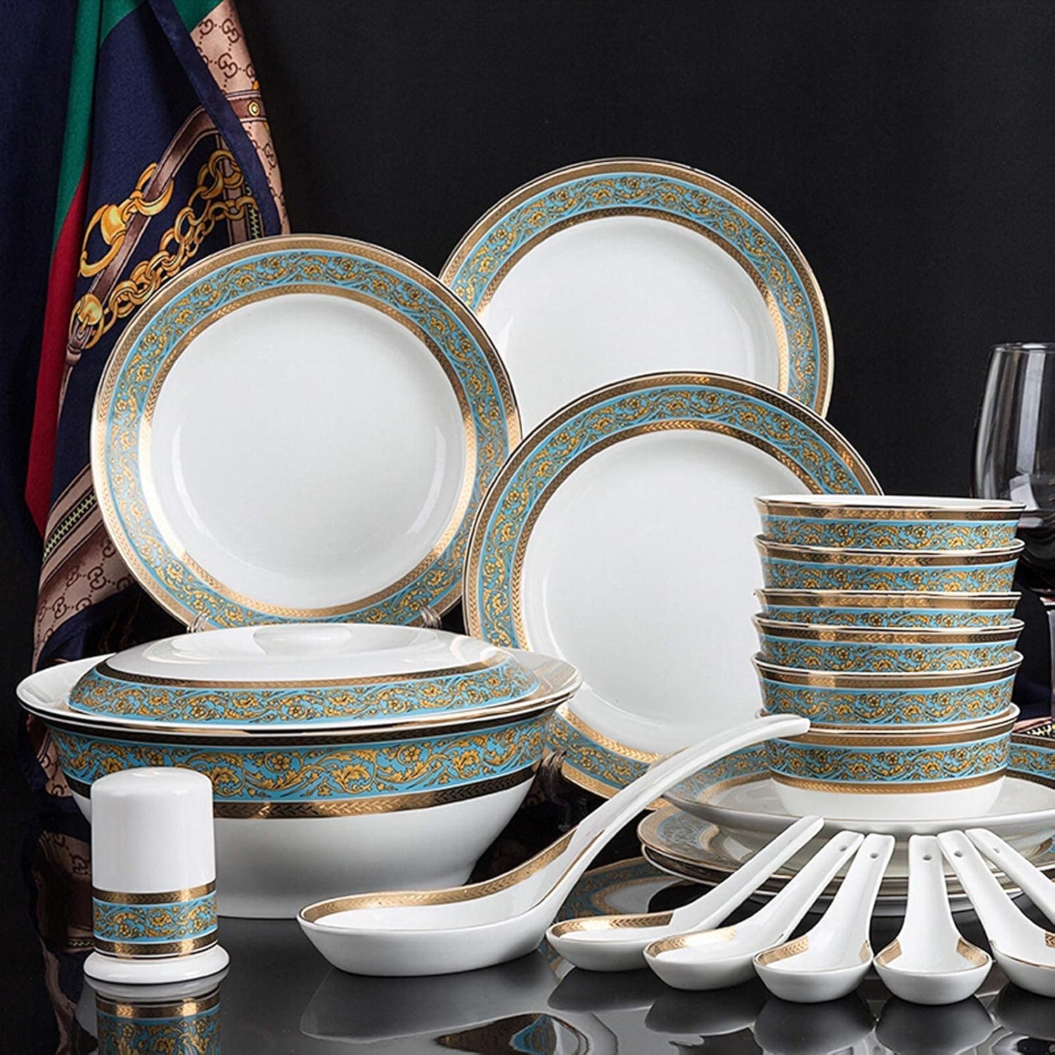 クラシックディナーセット、セラミックディナーセット、22ピース磁器