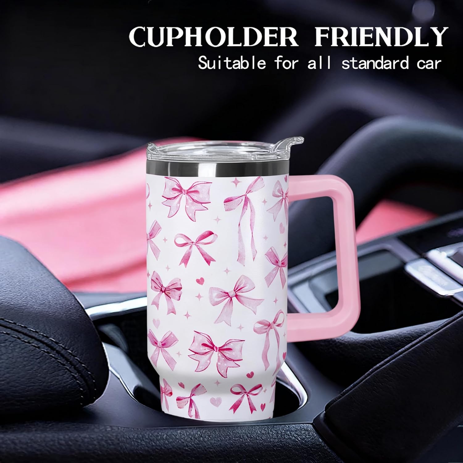 30 Oz Pink Bow Tumbler With Handle, Blue Bow Decor Coffee Travel Mug Cup Water Bottle, Gifts for Women Girls - Image 6