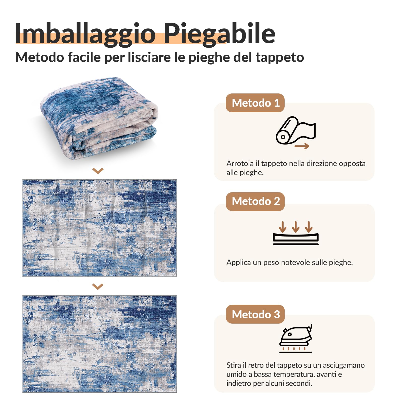 INOVADAY 150x210 cm Tappeto Lavabile in Lavatrice Tappeti Moderno Astratto Blu/Grigio