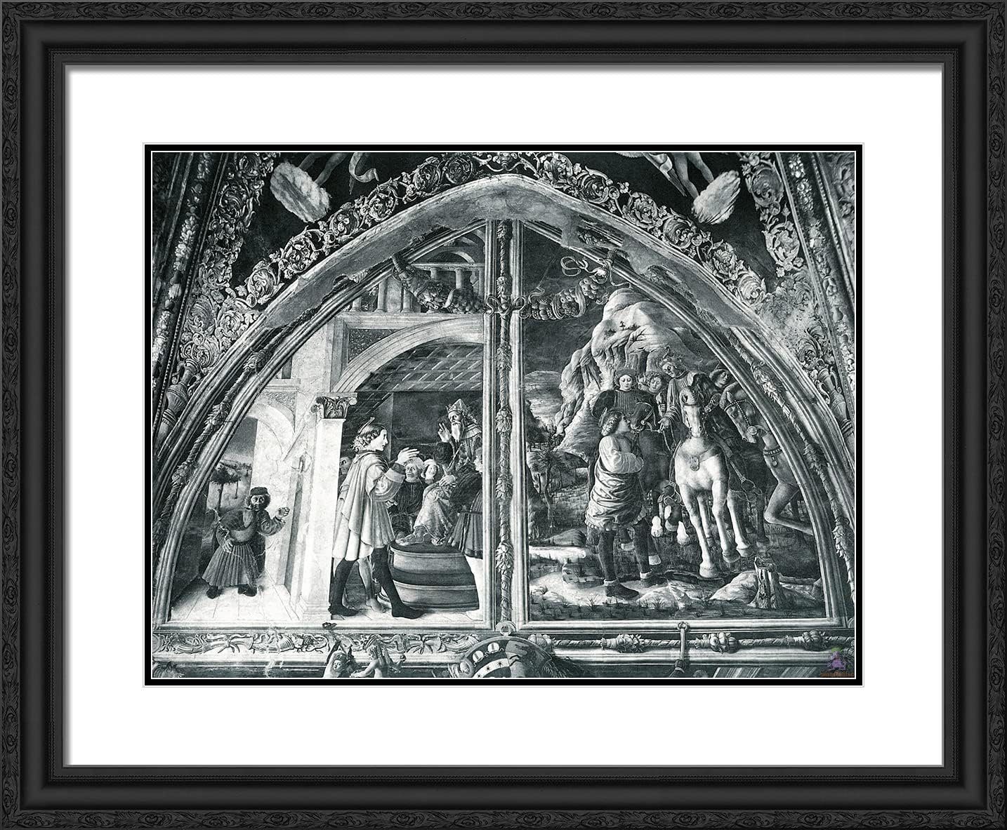 ArtDirect Mantegna, Andrea 24x20 Gold Ornate Framed Art Print with Double Matting Titled: Scenes from the Life of St. Christopher II