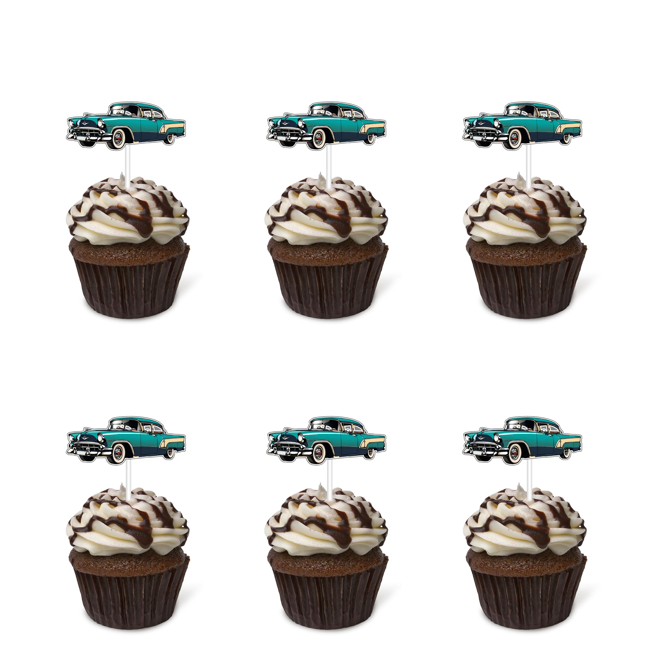 Classic Car Cupcake Toppers – 18-Piece Vintage Car Party Decorations For Retirement, Birthdays, Baby Showers