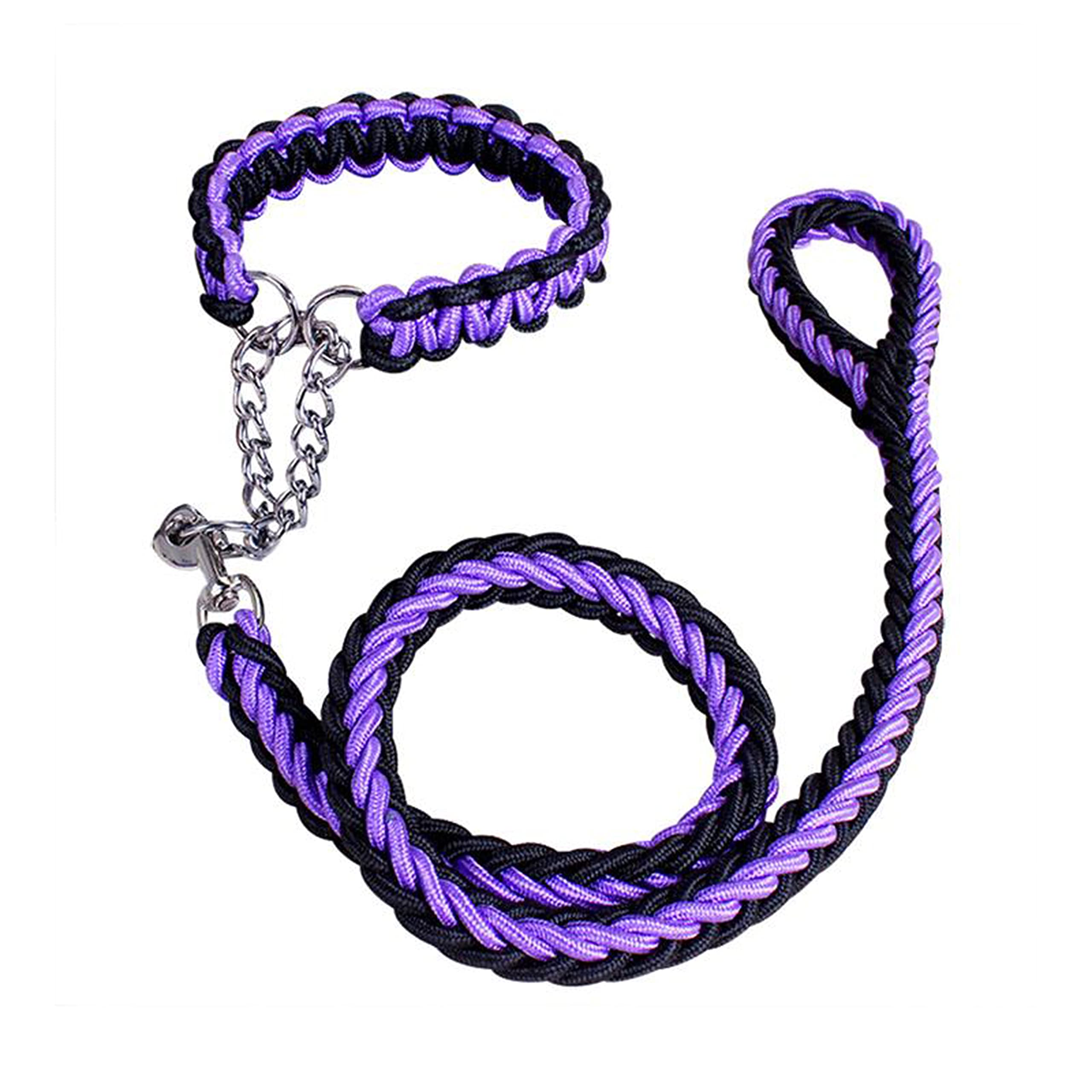Emily Pets Woven Nylon Dog Leash Collar Set for Pet Dog Training Walking Lead Perfect for Medium Large Dogs with Stain Less Steel (Medium, Purple-Black) (B08PCVTLVJ) Amazon Price History, Amazon Price Tracker