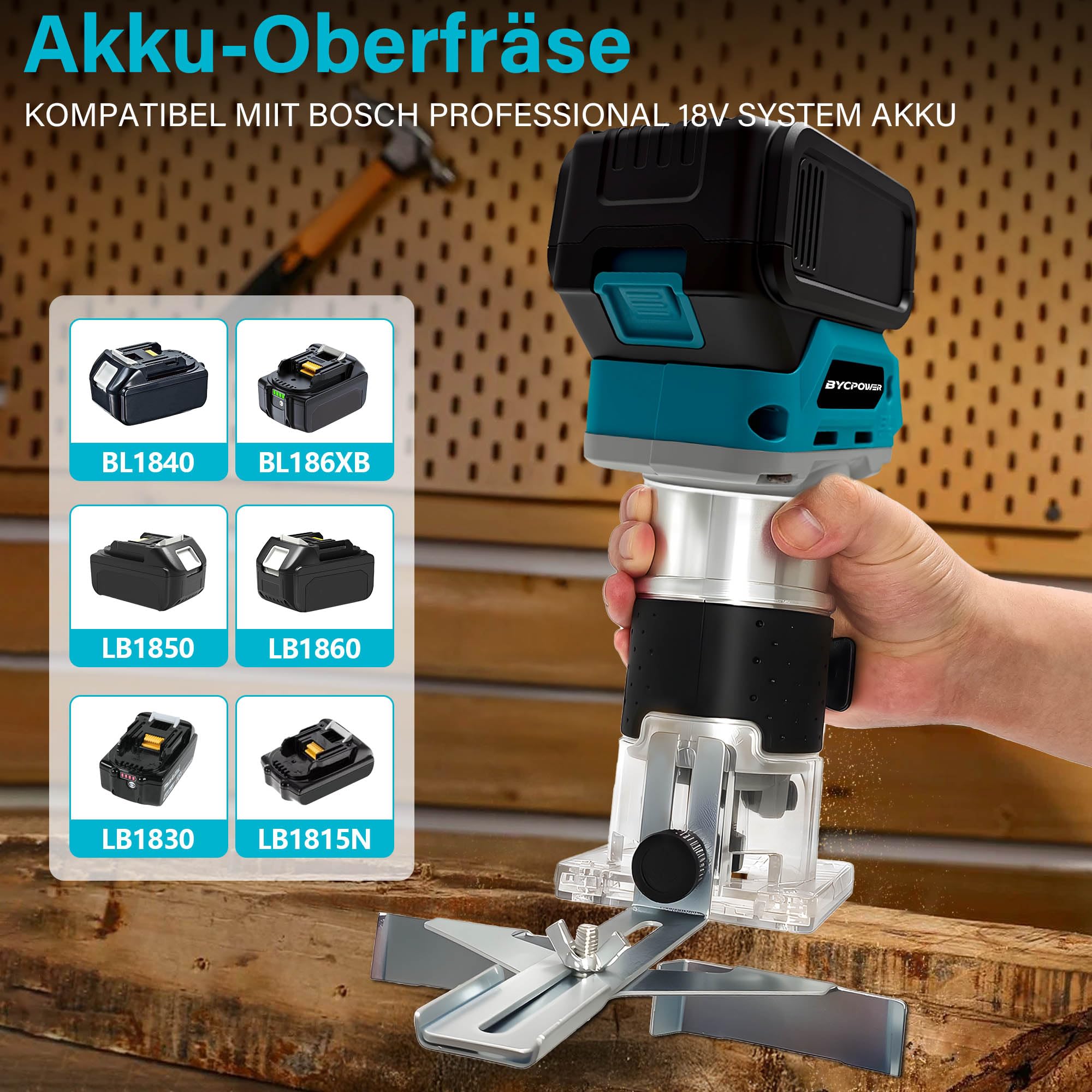 Akku Oberfräse für Makita 18V Akku, 800W Akku-Kantenfräse Set mit 5 Geschwindigkeit, 30000 U/min Bürstenloser Multifunktionsfräse Tragbarer Handfräser mit 15 Stück 1/4" Fräser Set(Ohne Akku)