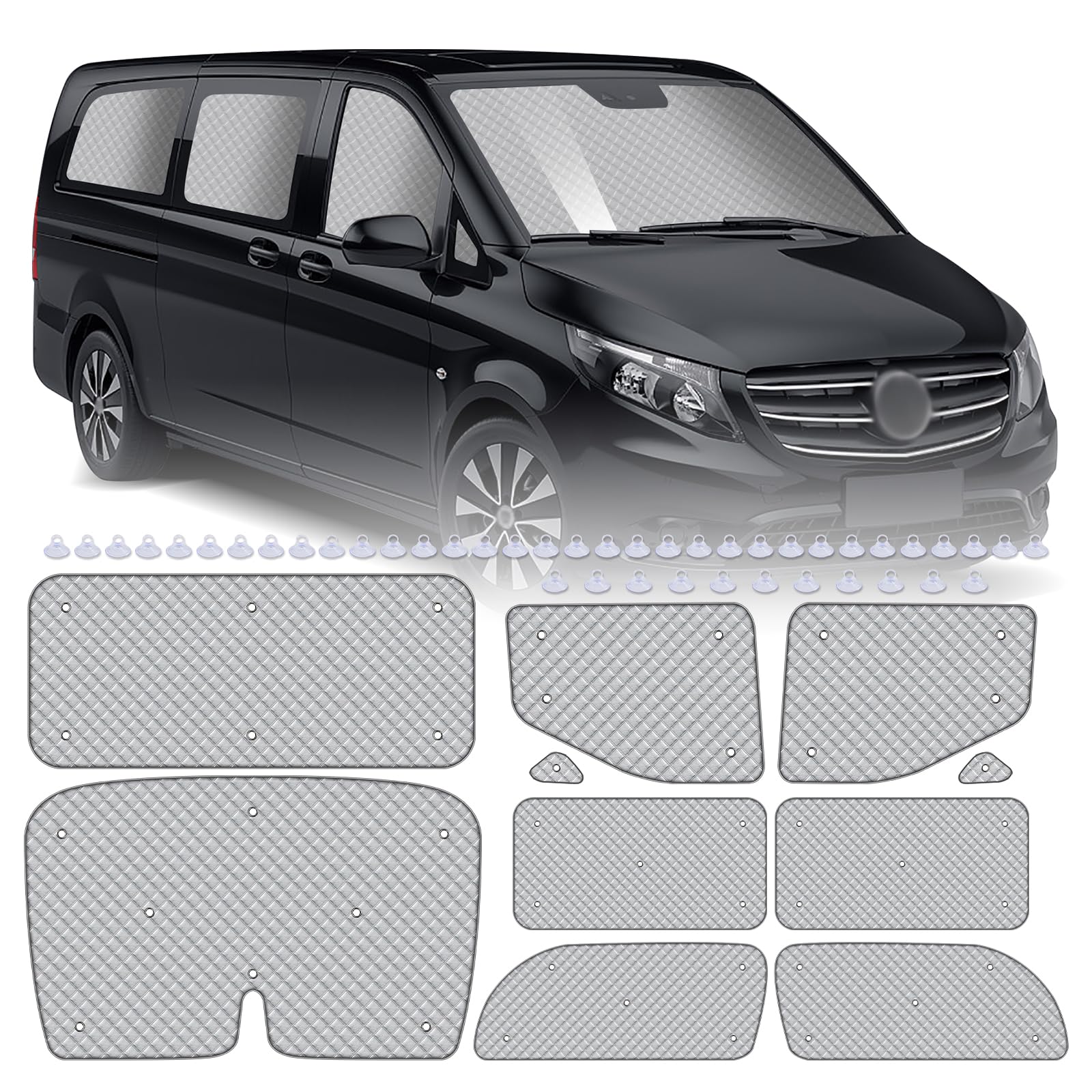 MaxAwe Lot de 10 tapis thermiques compatibles avec VITO II W639/Viano 2003-2014 LWB L2, pare-soleil intérieur de voiture, ensemble de stores thermiques, occultant, protection solaire