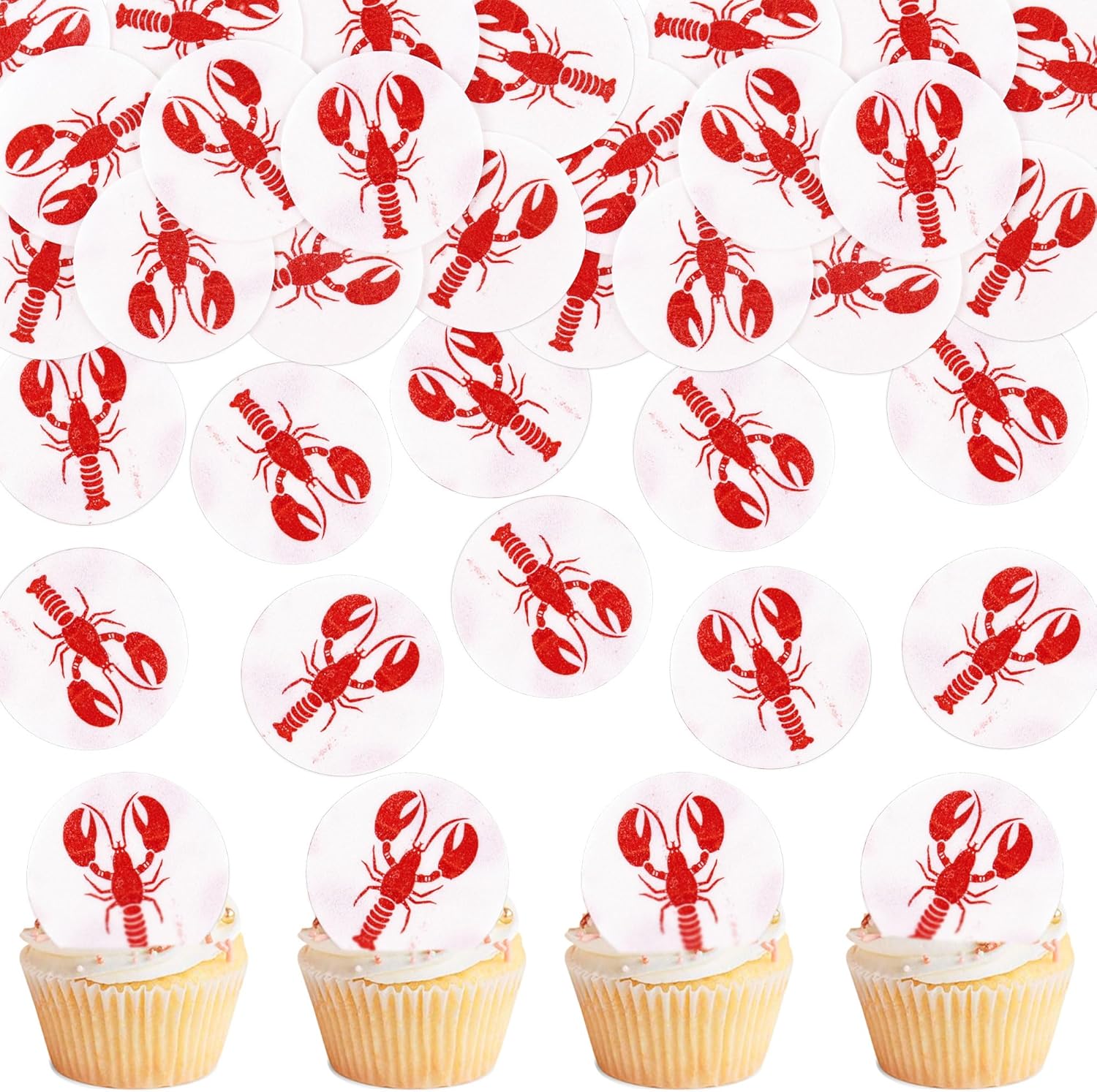 40PCS Edible Lobsters Cupcake Toppers Lobster Festival Crayfish Cupcake Picks for Lobster Carnival Feast Party Decorations Lobsters Theme Baby Shower Kids Boys Girls Birthday Party Cake Decors