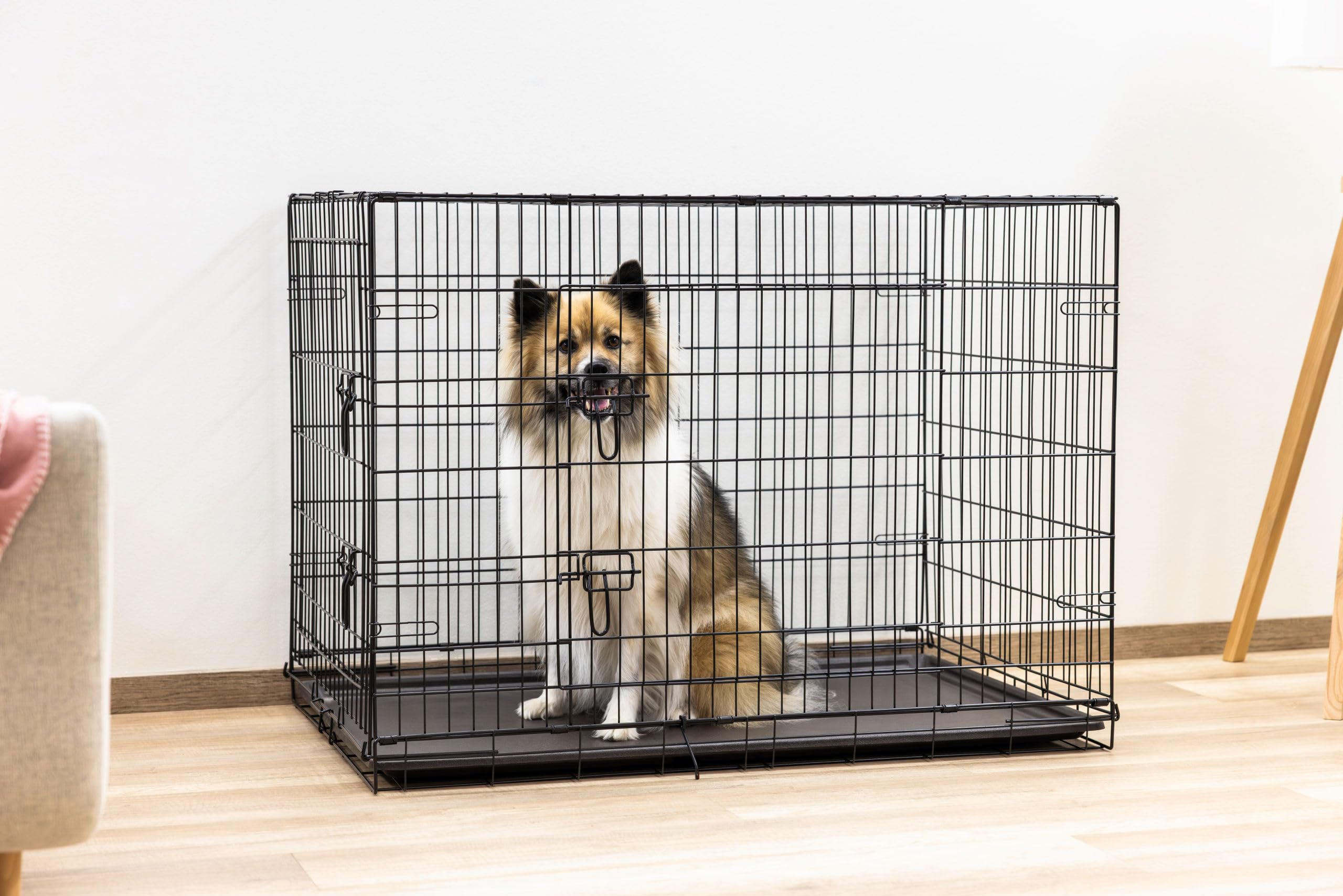 Kerbl Pet Trasportino in Filo Metallico, Due Ante, Trasportino per Cani, Trasportino, Nero, 106 x 71 x 77 cm, Metallo, Cani, Vassoio Rimovibile in Plastica