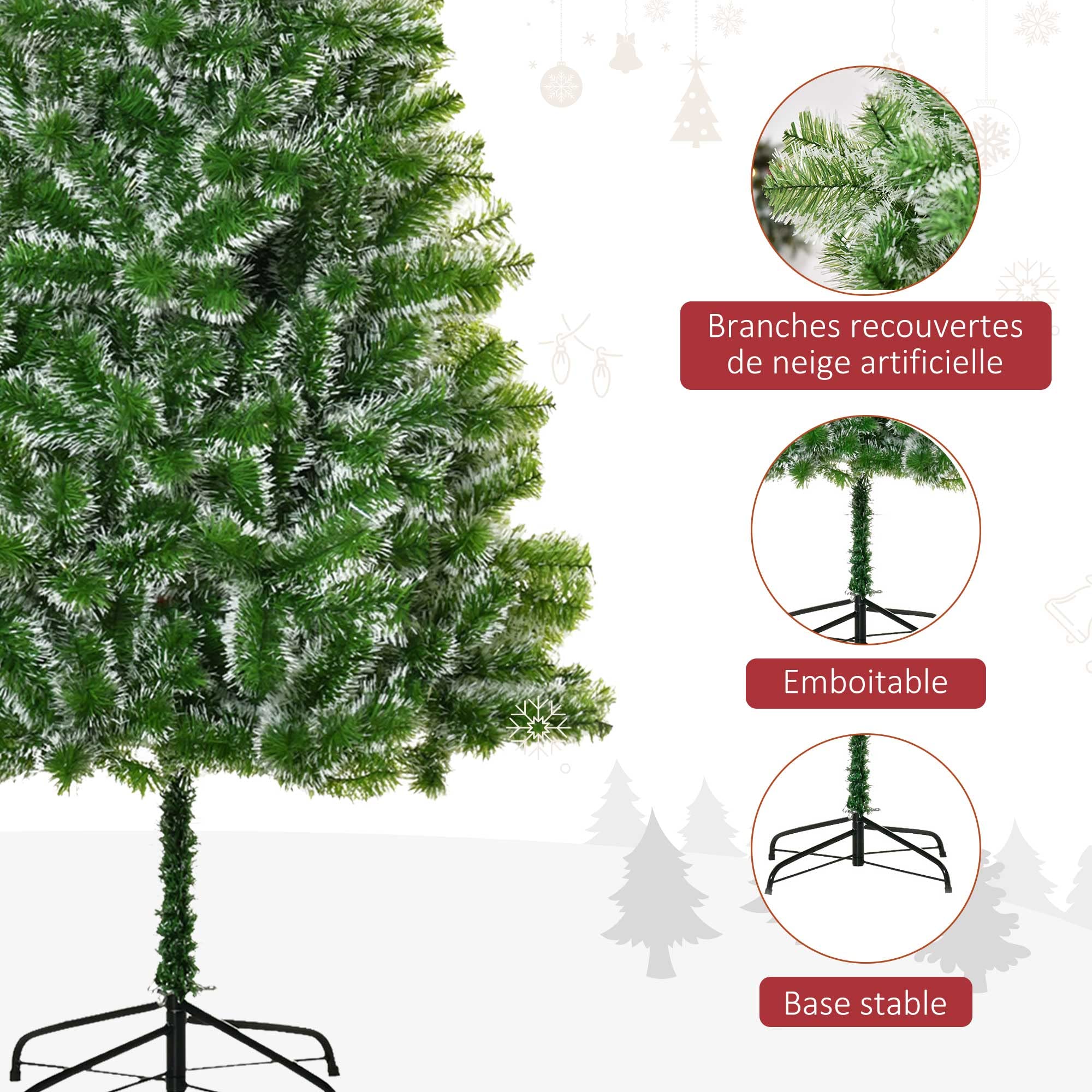 HOMCOM Sapin de Noël Artificiel Aspect Enneigé 210 cm Grand Réalisme | 968 Branches Épines Imitation Nordmann
