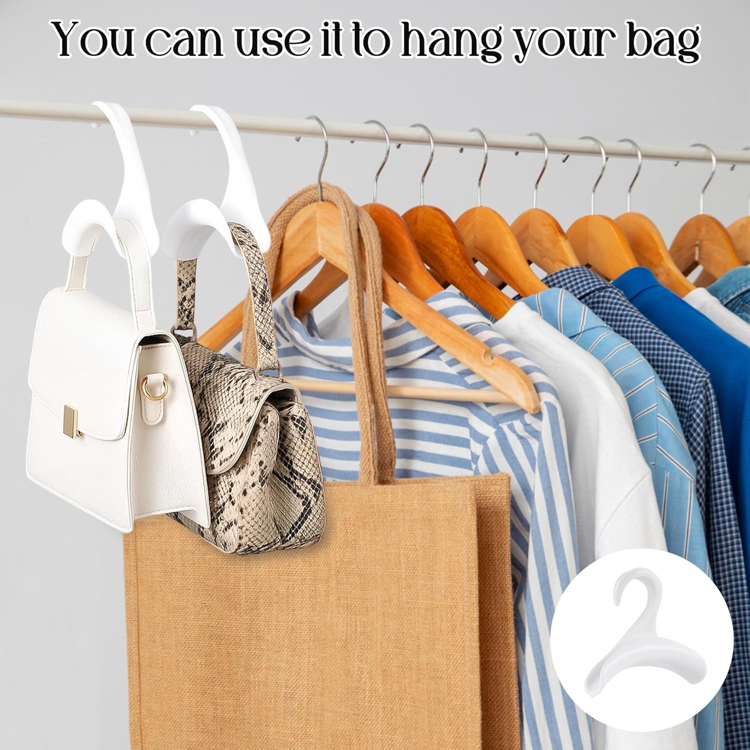 50 Pcs Bag Hanger,Purse Holder for Closet White Backpack Hanger Hook for Closet Organizer Storage Purses Tote Bag Backpacks Handbags Satchels (White)