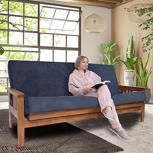 Foamma Memory Foam Futon Mattress, Double-Sided Foldout Couch Futon Mattress - Queen (Navy) - Comfortable and Heavy Duty Sofa Bed, Thick Corded Cushion for All (Frame NOT Included)
