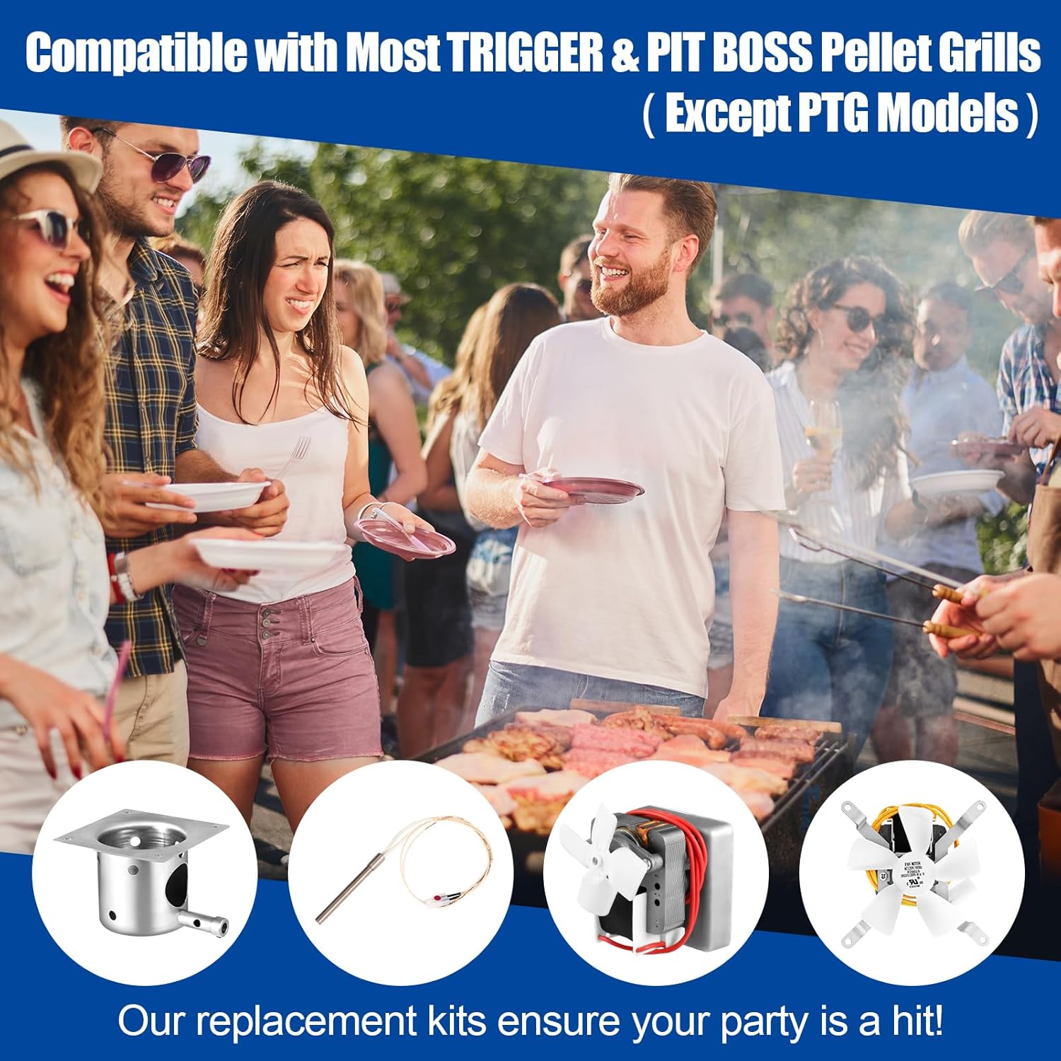 Traeger & Pit Boss Grill Replacement Parts Kit - Auger Motor, Hot Rod Igniter with Fuse, Induction Fan, Burn Pot with Screws, Compatible with Most Traeger & Pit Boss Pellet Grills