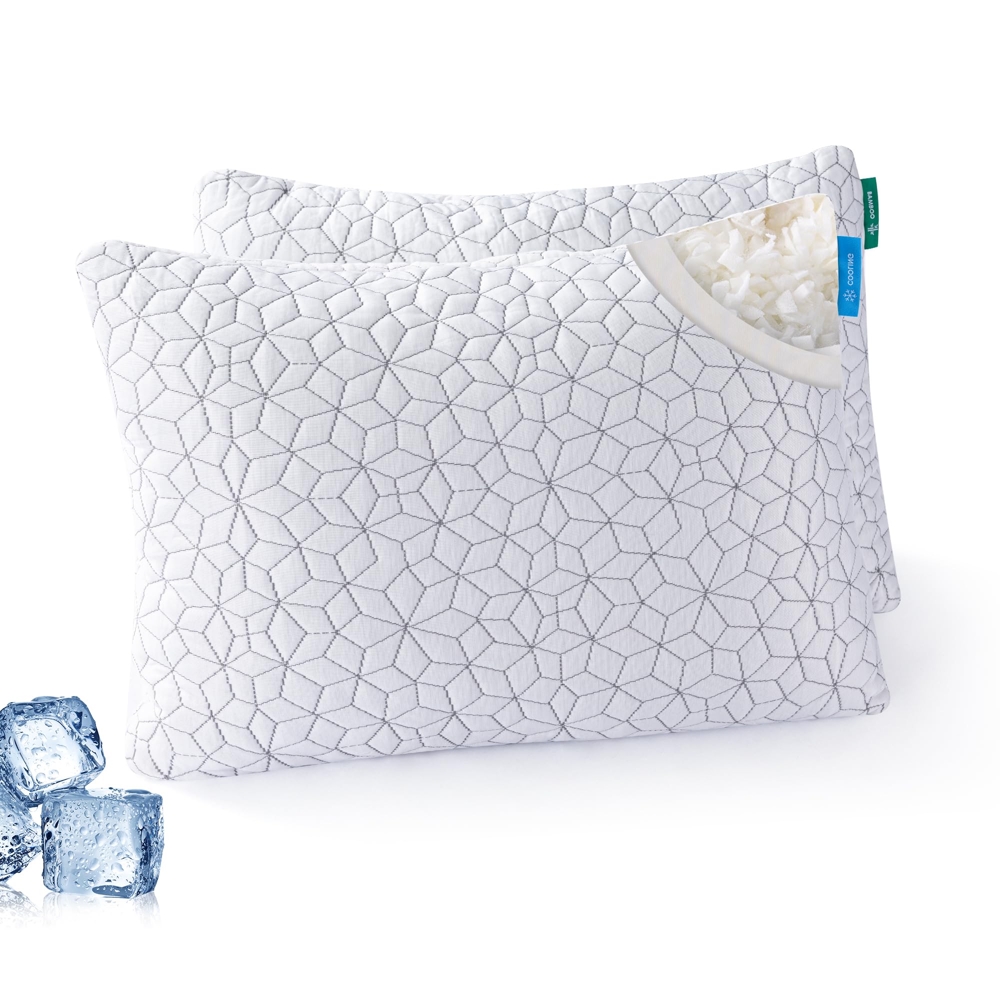 AMICLIBER Cooling Shredded Memory Foam Pillows for Sleeping 2 Pack, Adjustable Bed Pillow for Side Back Stomach Sleepers Luxury Gel Pillows Queen Size Set of 2 with Washable Removable Cover