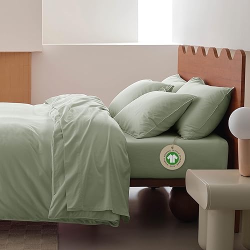 Juego de sábanas de algodón orgánico de doble puntada, tamaño King, suaves y transpirables, 4 piezas, ropa de cama de lujo de tejido satinado de 300