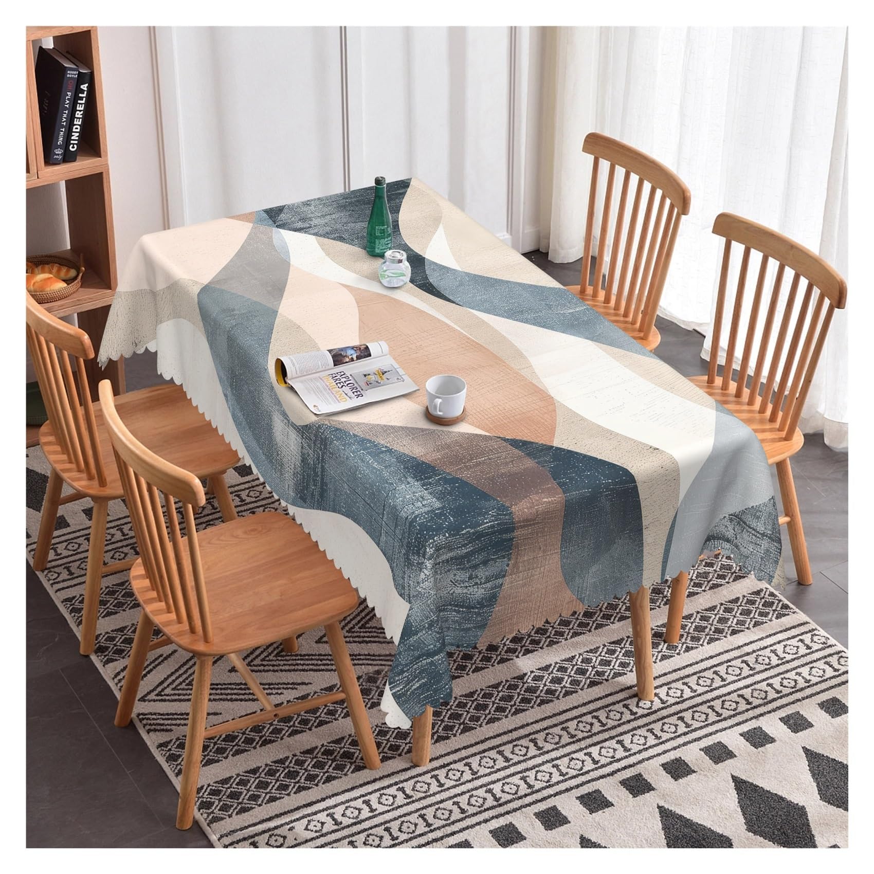 BDFJEDS Waterproof Tablecloth Simple Table Cloth Geometric Pattern Dining Room Waterproof Oilproof Rectangular Tablecloth(Color6,138x200cm 54x78inch)