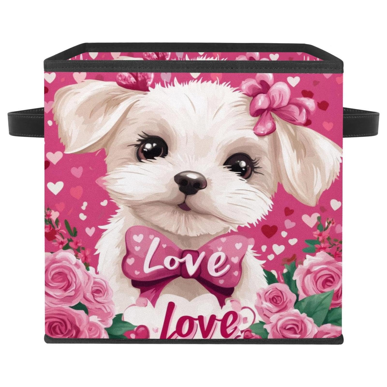 Boîte de rangement pour chien rose en tissu Oxford cube pliable contre le désordre