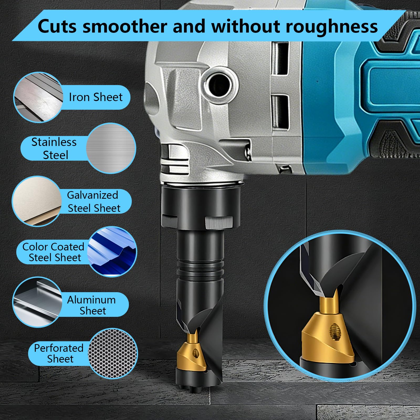 Cortador de Chapa Metalica, 21V 1100W Nibbler Eléctrica con 2 Baterías Cortadora para Acero Inoxidable de 2mm Hierro y Aluminio de 3mm Cabezal de Corte Giratorio de 360°