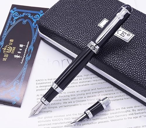 Miniatura 2 de Duke - Pluma estilográfica negra de doble punta, iridio, media y fude caligrafía, juego de caja de regalo intercambiable para oficina, negocios,