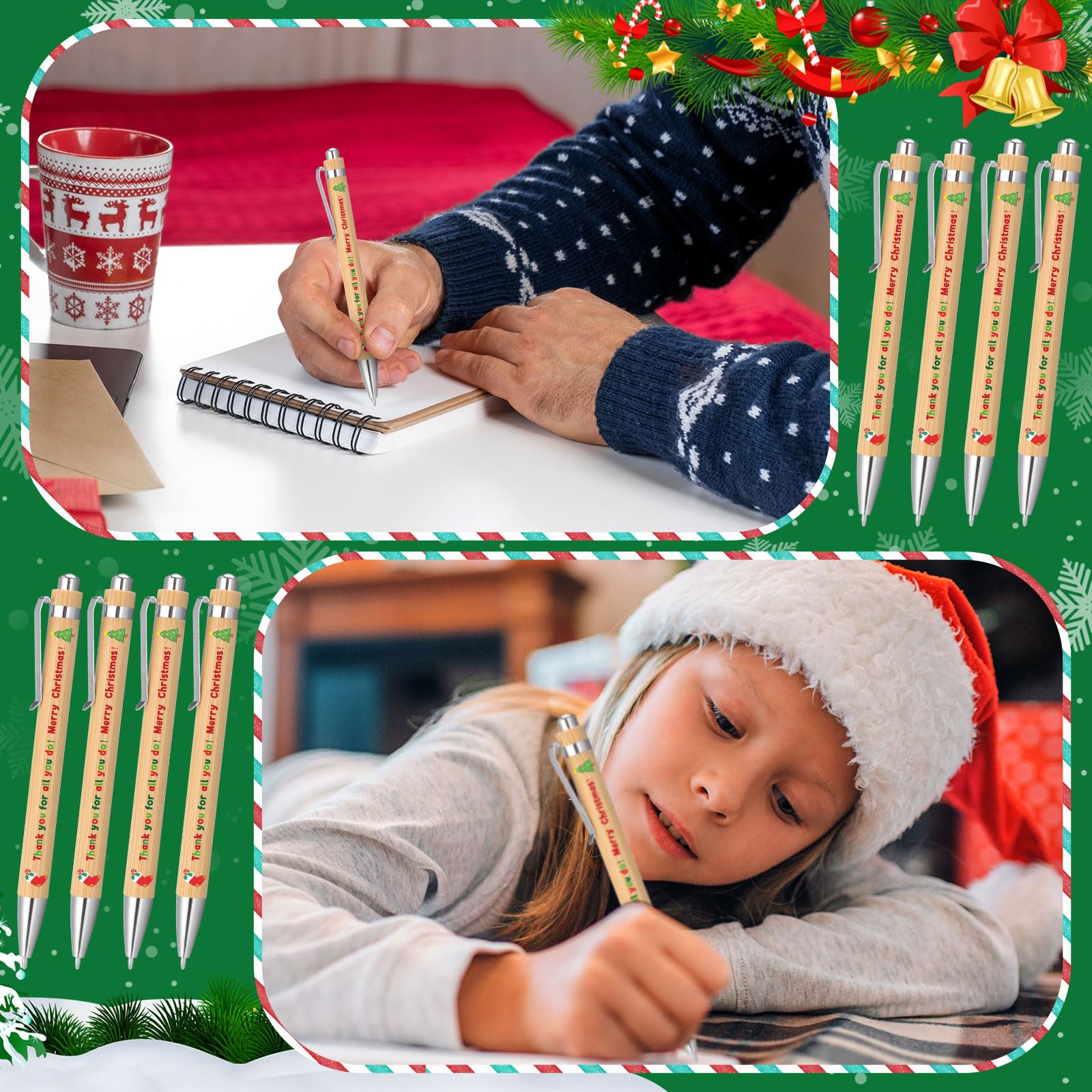 Tenare 8 Pcs Christmas Employee Appreciation Gifts Christmas Thank You Bamboo Ballpoint Pens Inspirational Pens Xmas Party Favor Gifts for Teacher Team Coworkers Staff Volunteer - Image 2