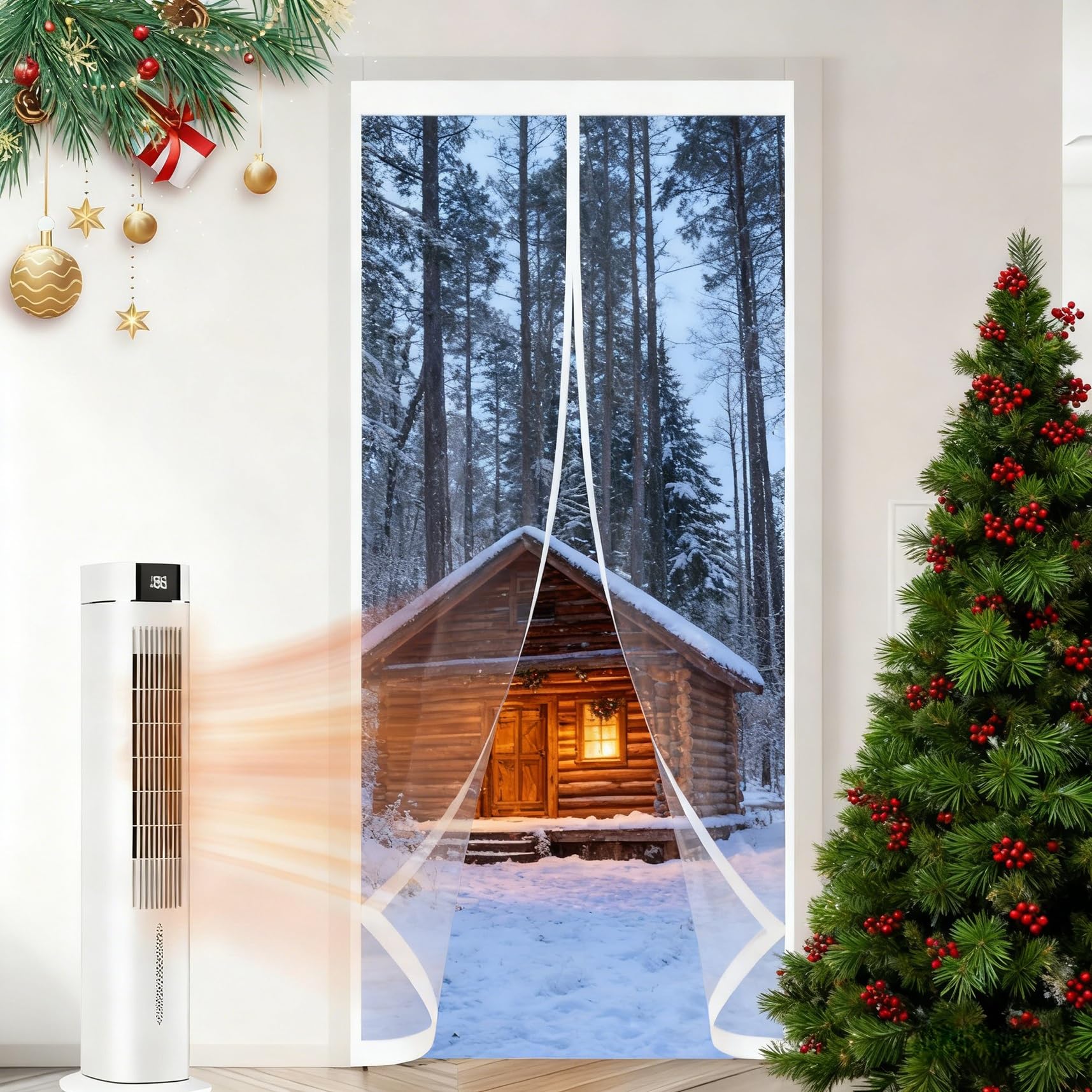 Rideau Thermique Isolant 240 x 180 cm Fermeture Automatique - Coupe-Ven- avec Protection Thermique Rideau de Porte Magnétique pour Cuisine, Chambre à Coucher, A
