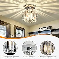Vista 4 de YYJLX - Lámpara de techo moderna de montaje semiempotrada E26, mini lámpara de techo de araña de cristal cromada, lámpara de techo pequeña