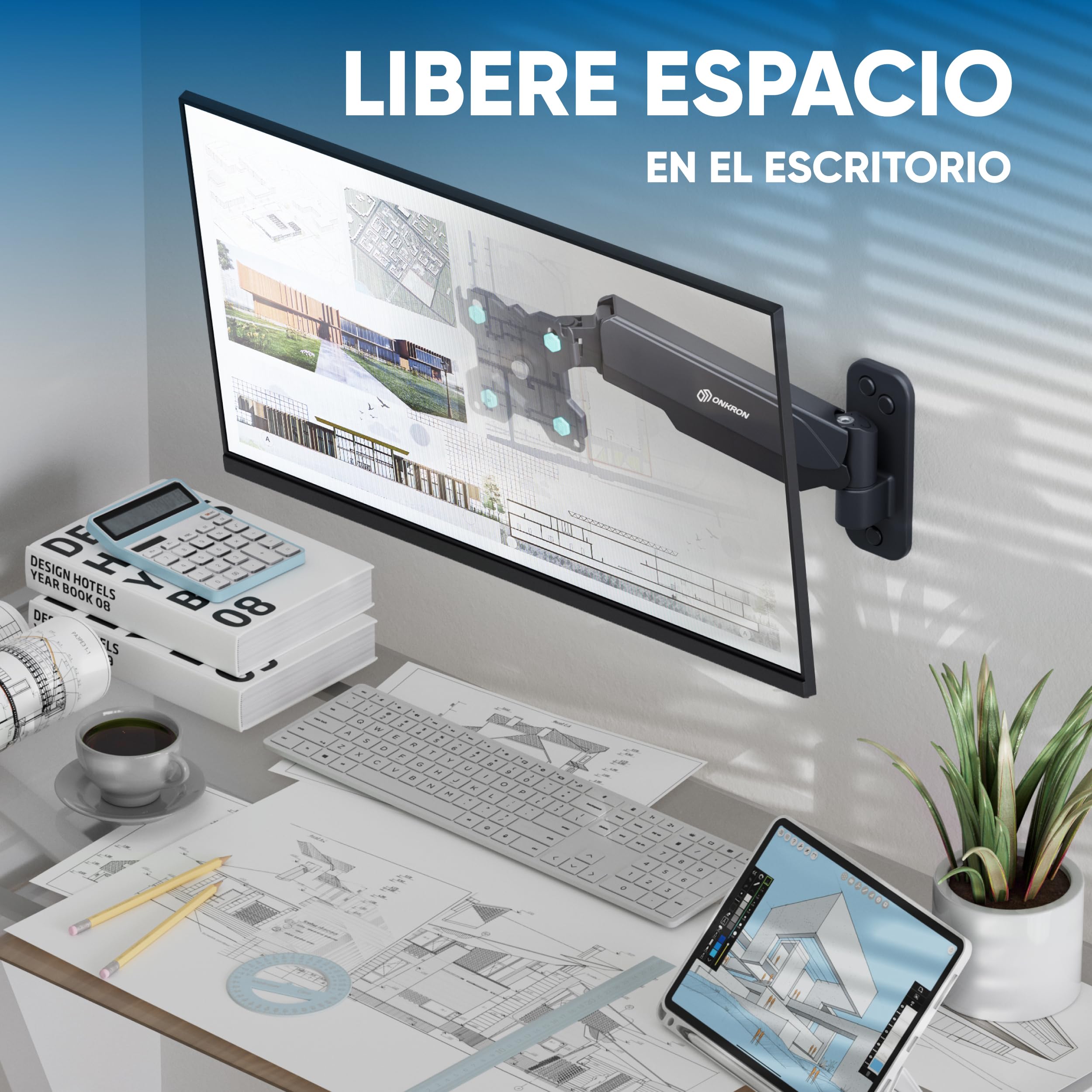 ONKRON Soporte TV y Monitor de Pared 13-34 Pulgadas, Brazo Monitor hasta 8 kg, VESA 75x75-100x100 mm, Soporte para Pantalla de Pared Articulado, Giratorio e Inclinable, Universal, Mural, Negro G120-B