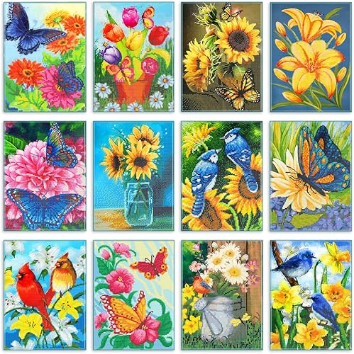 TINY FUN Paquete de 12 kits de pintura de diamantes para adultos, pintura de arte de diamantes 5D con diamantes redondos de taladro completo para