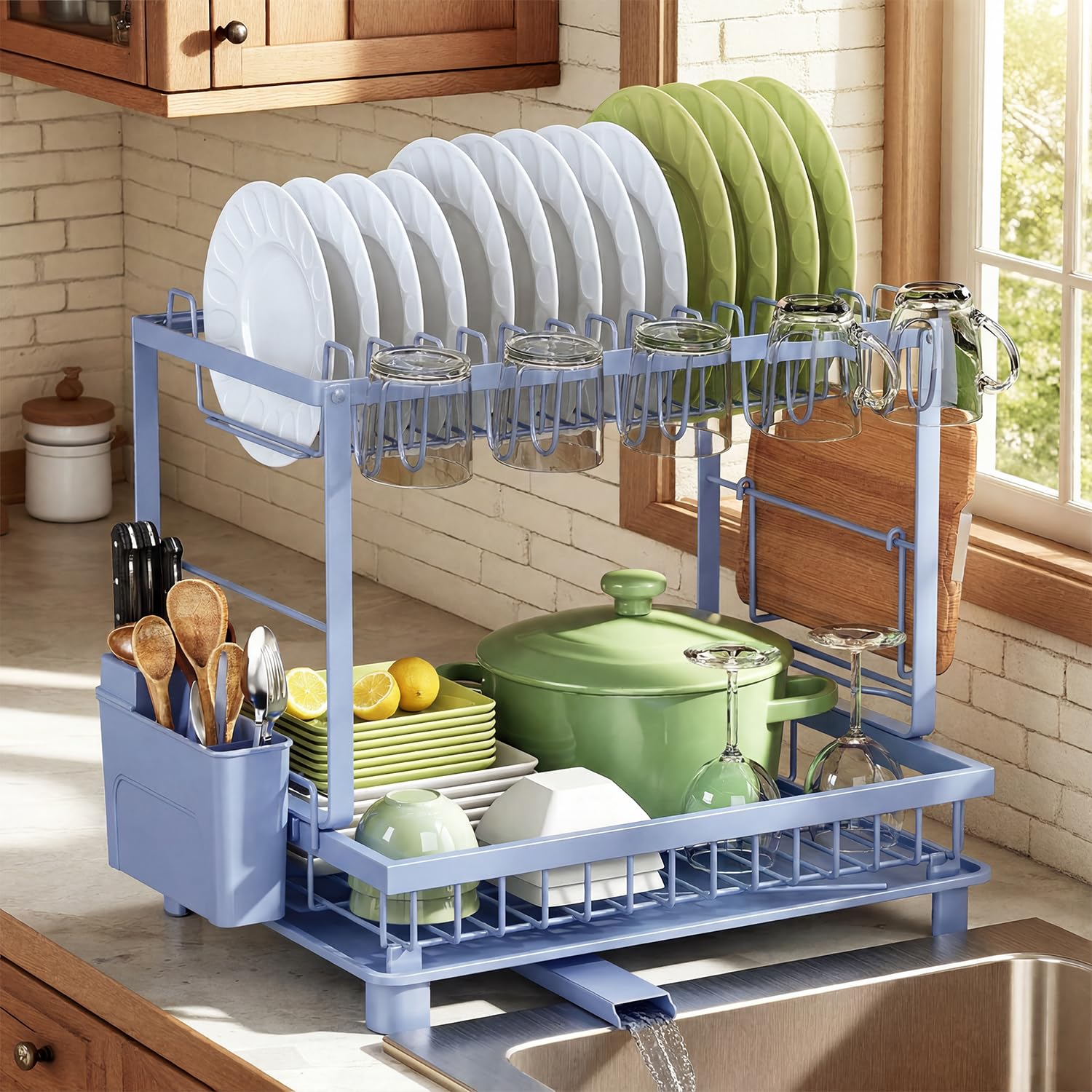 Photo 1 of Nfnoyp 2-Tier Dish Drying Rack - Blue
