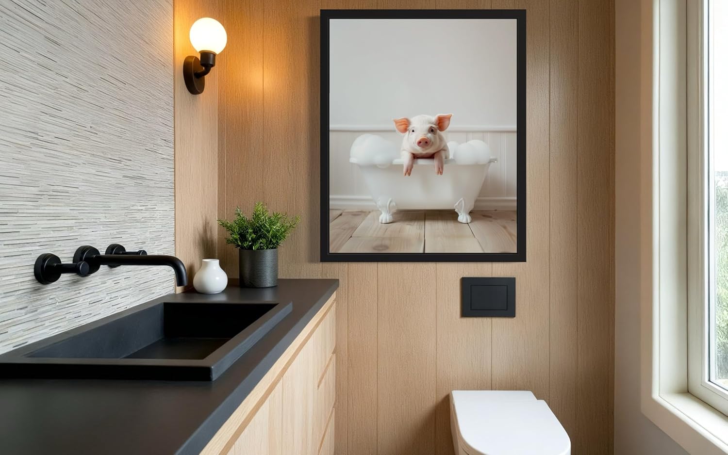 Pig in Bathtub Wall Art Print Poster, Bathroom Decor Gallery Posters Prints for Restroom Home Picture Painting Artwork (Pig, 18 x 24 inches, Unframed)