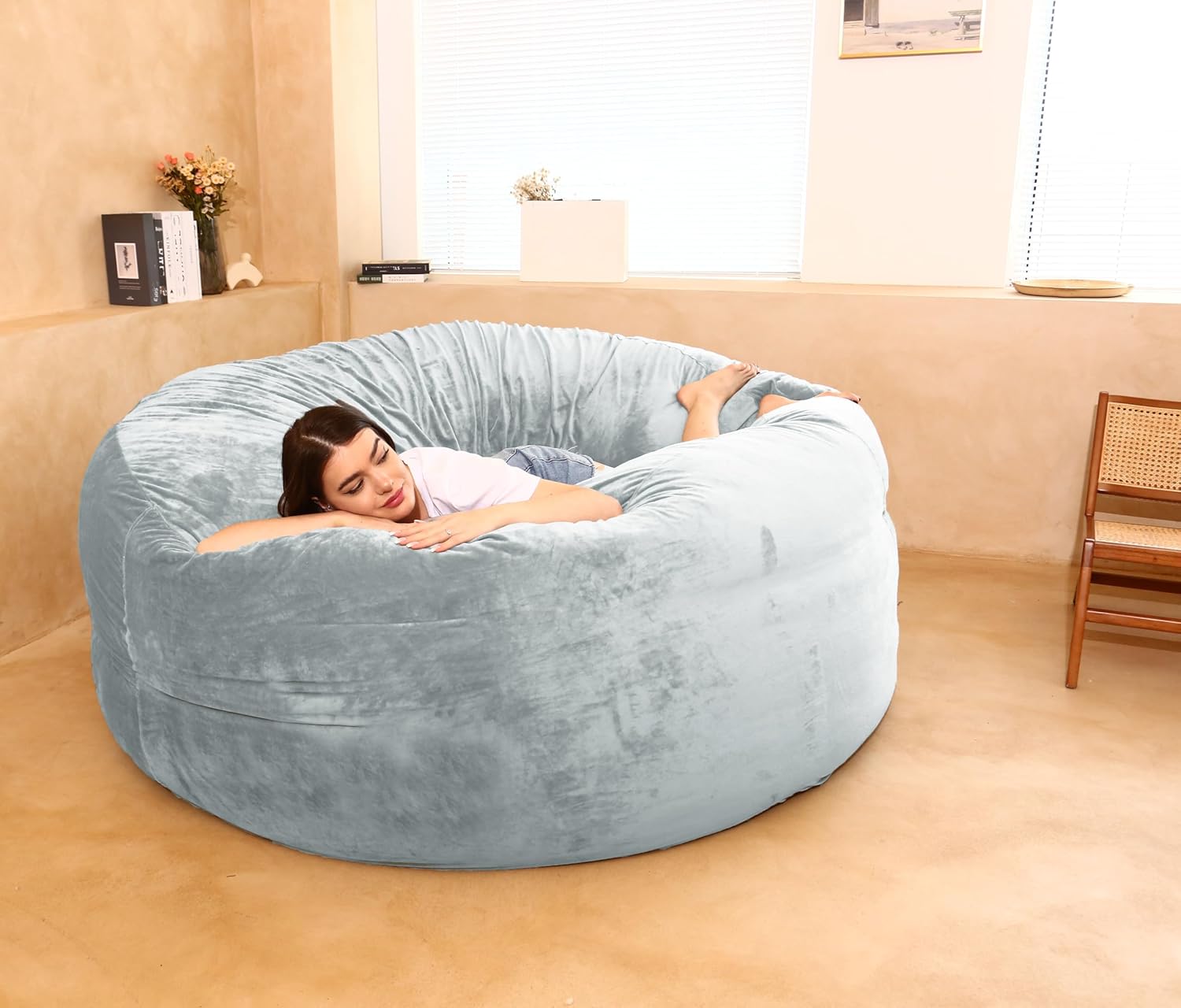 Comfortable and Fluffy Round Storage Toy Bean Bag Cover (Without Filler), Suitable for Storing Stuffed Toys as Christmas, Thanksgiving, New YearGifts (LightGray)