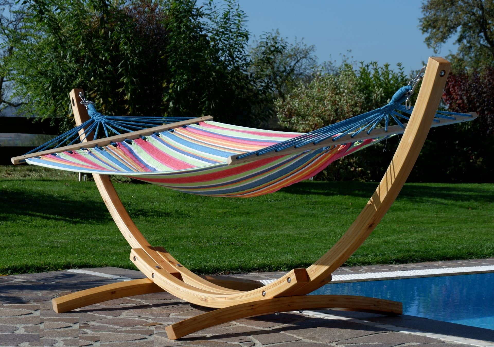 AS-S 320cm XL Deluxe Cadre pour Hamac de Bois meleze HM3 - Blanca - Caleta avec hamac