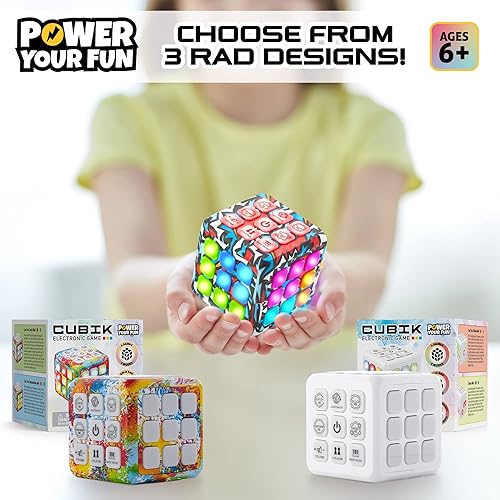 Miniatura 18 de Power Your Fun Cubik - Juego de memoria LED intermitente, juego electrónico de mano, 5 juegos de memoria cerebral para niños, juguetes sensoriales
