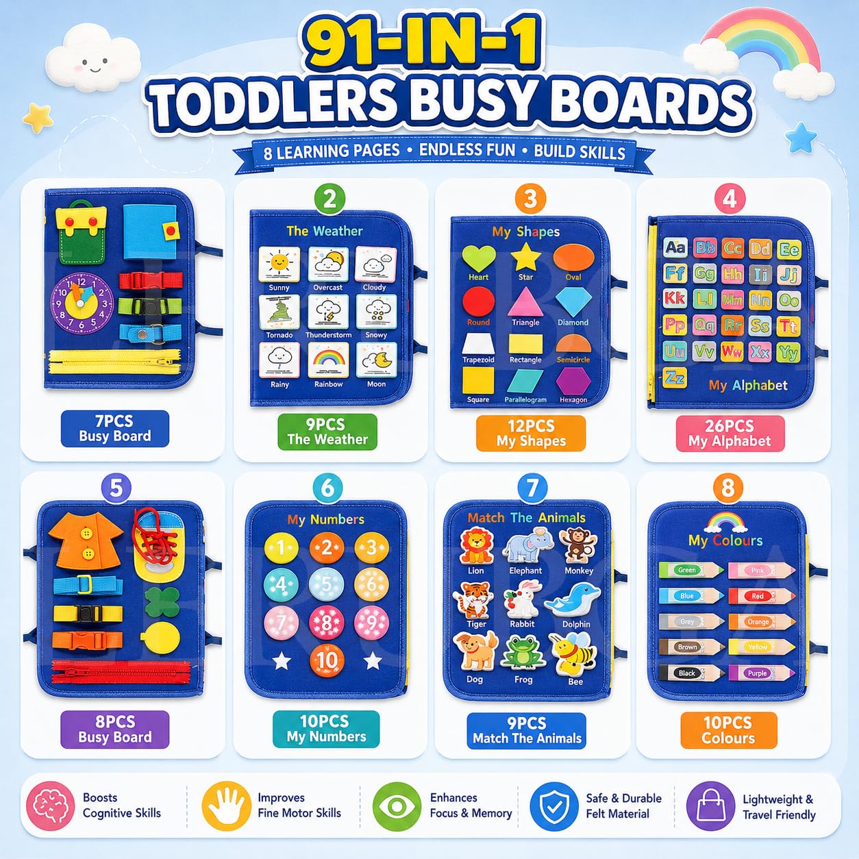 12 in 1 Toddler Busy Binder Learning Educational Board for Kids Sensory Board Preschool Education Learning Fine Motor Skills Montessori Busy Board Educational Busy Book for Learning — Amazon image 3
