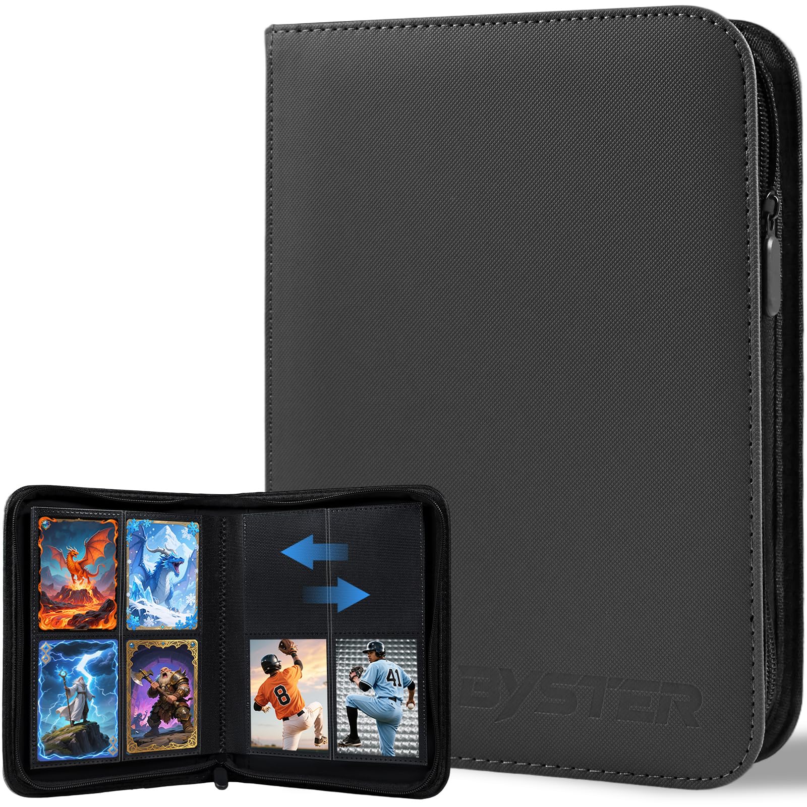 4 row card binder Pokemon Cards 4-Pocket - 400 Pockets Book Zipper Album with 50 Removable Sleeves premium solution for collectors who want maximum protection in a smaller BYSTER 4 Pocket Card Binder,