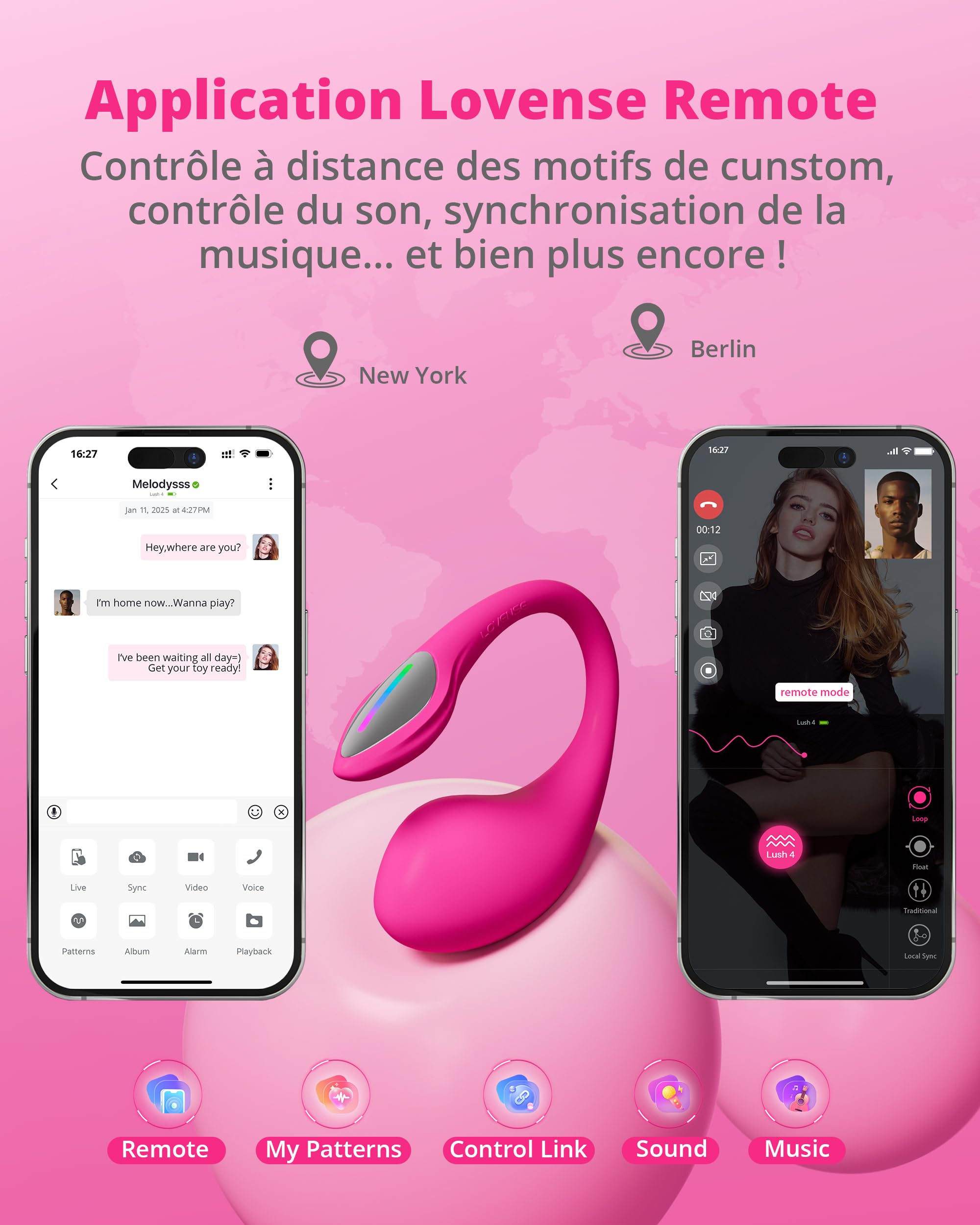 LOVENSE Lush 4 Vibromasseur Point G Connecté Œuf Vibrant Femme à Distance | Contrôle via application, Charge Rapide 5 Min = 60 Min, Étanche IPX7 avec LED, Télécommandé Couple