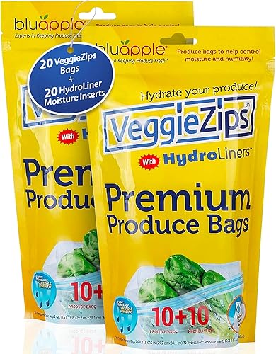 Miniatura 8 de Bluapple VeggieZips Sistema de almacenamiento de productos de alta calidad, juego de 40 piezas, 20 bolsas ahorradoras de alimentos + 20 HydroLiners,