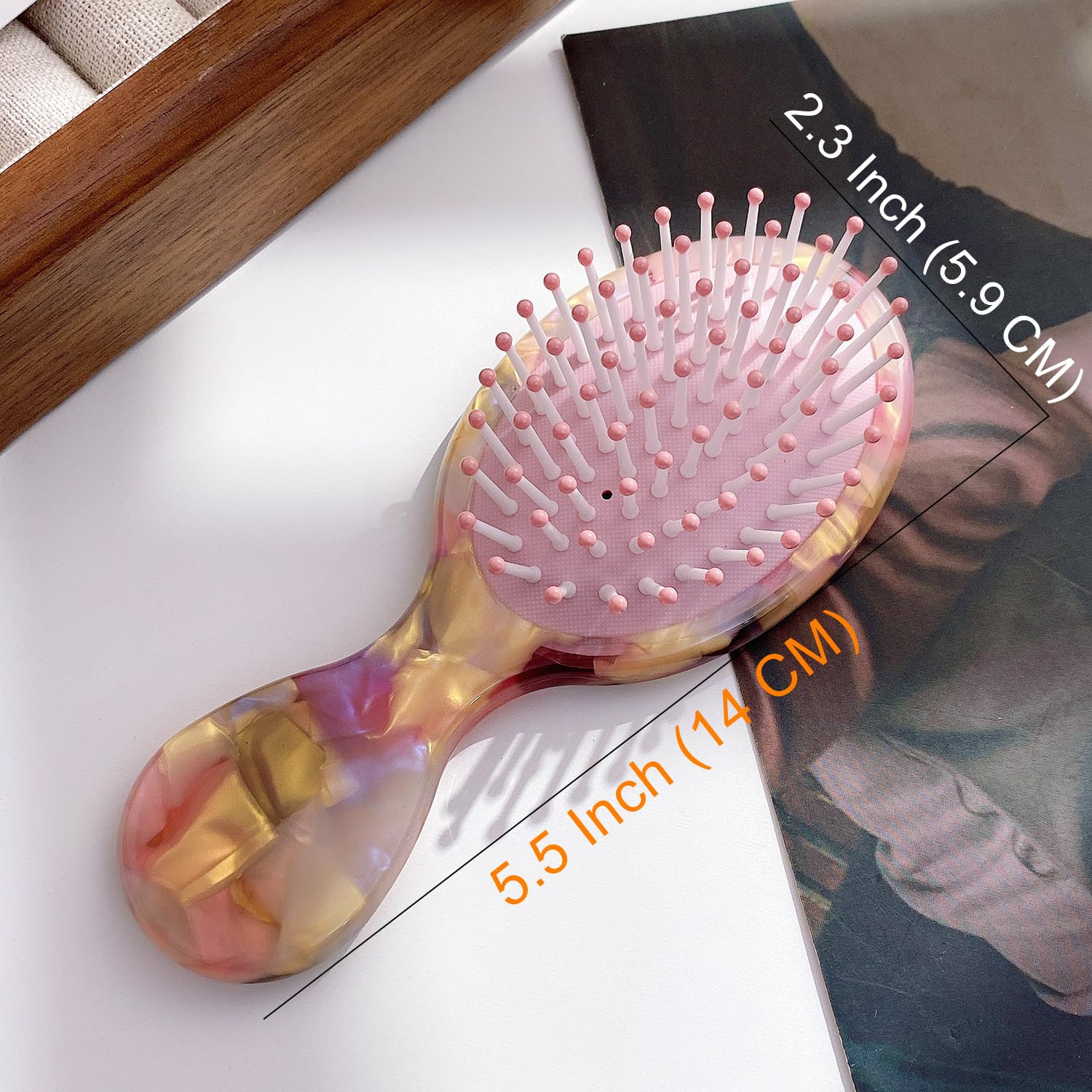 Amazon | セルロースアセテートハンドルヘアブラシ、SINIDEミニ