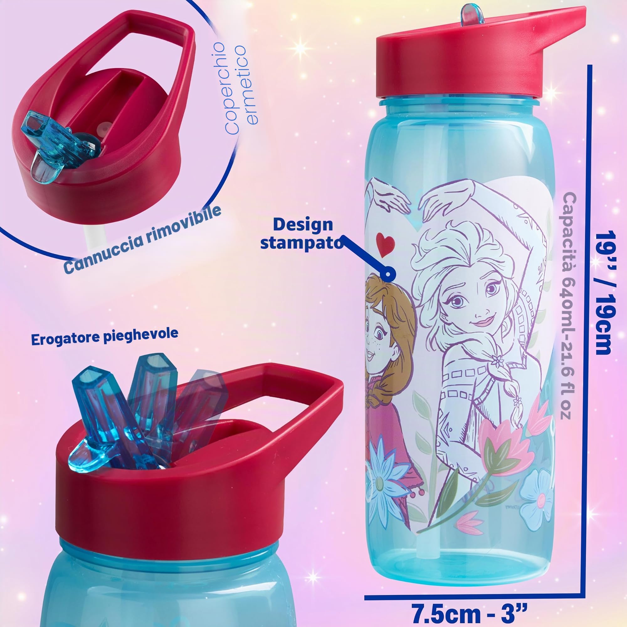 Get Trend Disney Frozen Porta Pranzo Bambini, Set 2 Pezzi con Senza BPA Bento Box 3 Scomparti e Borraccia Coperchio Apribile con Cannuccia 640 ml, Scuola Idea Regalo (Turchese Frozen)