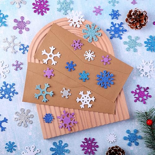 Miniatura 5 de Aneco 500 calcomanías de espuma con purpurina para copos de nieve autoadhesivos, calcomanías de nieve para decoración de Navidad e invierno y
