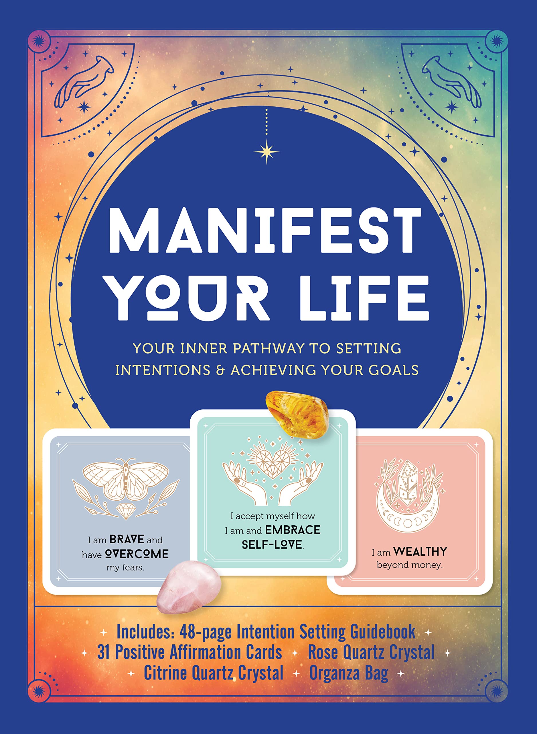 Manifest Your Life: Your Inner Pathway to Setting Intentions and Achieving Your Goals - Includes: Includes: 48-page Intention Setting Guidebook, 31 ... Crystal, Citrine Quartz Crystal, Organza Bag