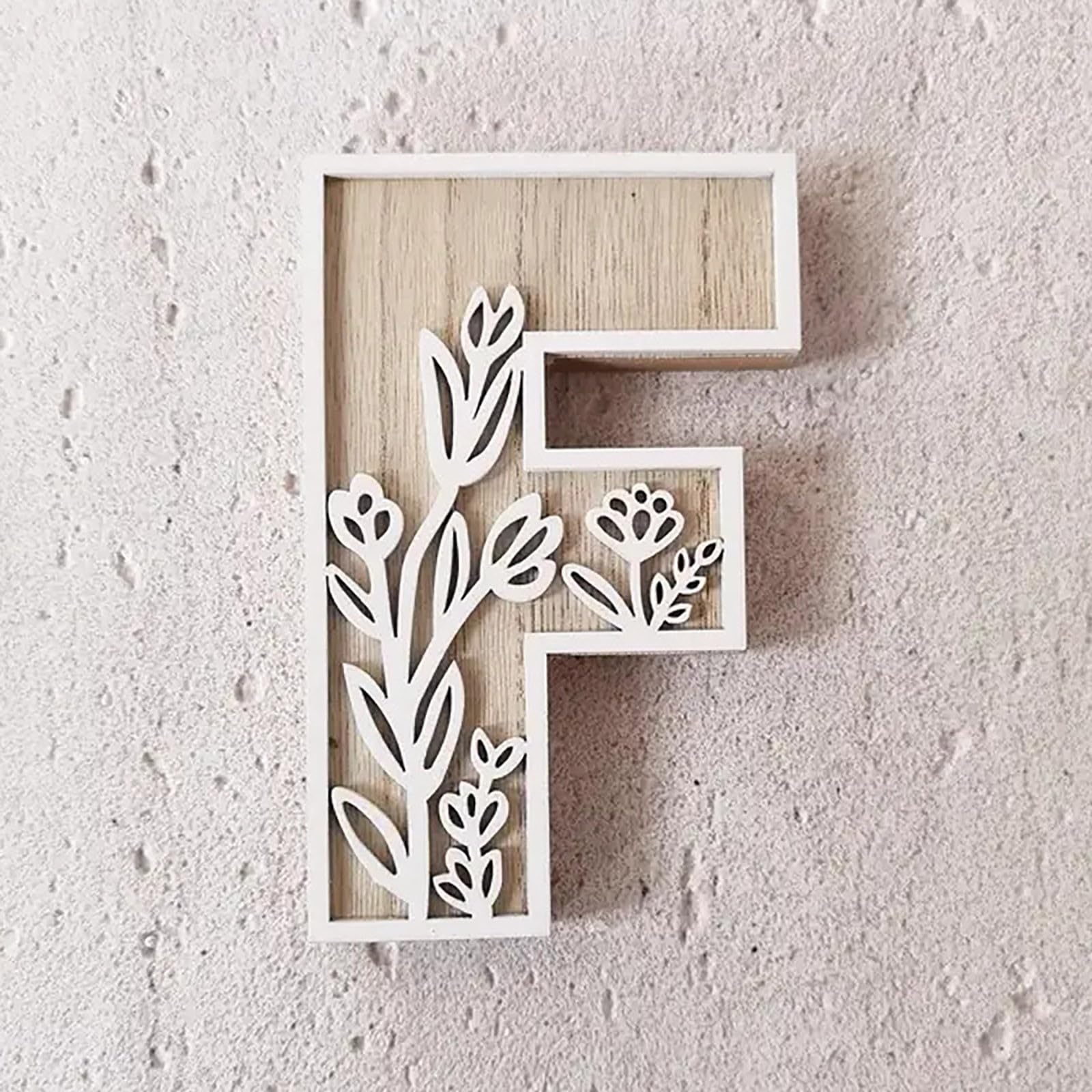 5 26 Letters for Wall Decoration Flowers Can Be Painted on Wood Nursery Letters Wooden Letters for Crafts Name Tags Wedding Home Decoration (F, One Size)