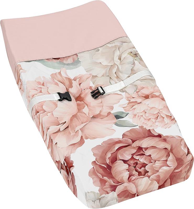 Sweet Jojo Designs Blush Pink Boho Shabby Chic Floral Girl Baby Changing Pad Cover – Infant Newborn Diaper Table Change Mat Sheet - Off White Bohemian Vintage Watercolor Flower Elegant Dusty Rose