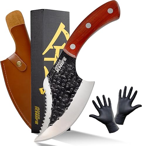 Cuchillo para carne y deshuesador de alta resistencia - Cuchillo de chef forjado afilado con agarre ergonómico y funda de cuero - Ideal para cocina