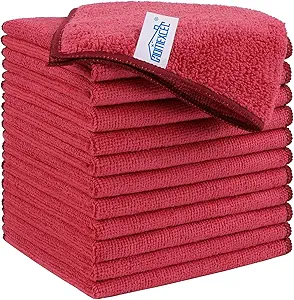 HOMEXCEL Red Microfiber Cleaning Cloth, 12 Pack Premium Microfiber Towels for Cars, Lint Free, Scratch-Free, Highly Absorbent, Reusable Cleaning Rags for Car, Household, Kitchen, Window, 11.5"X11.5"