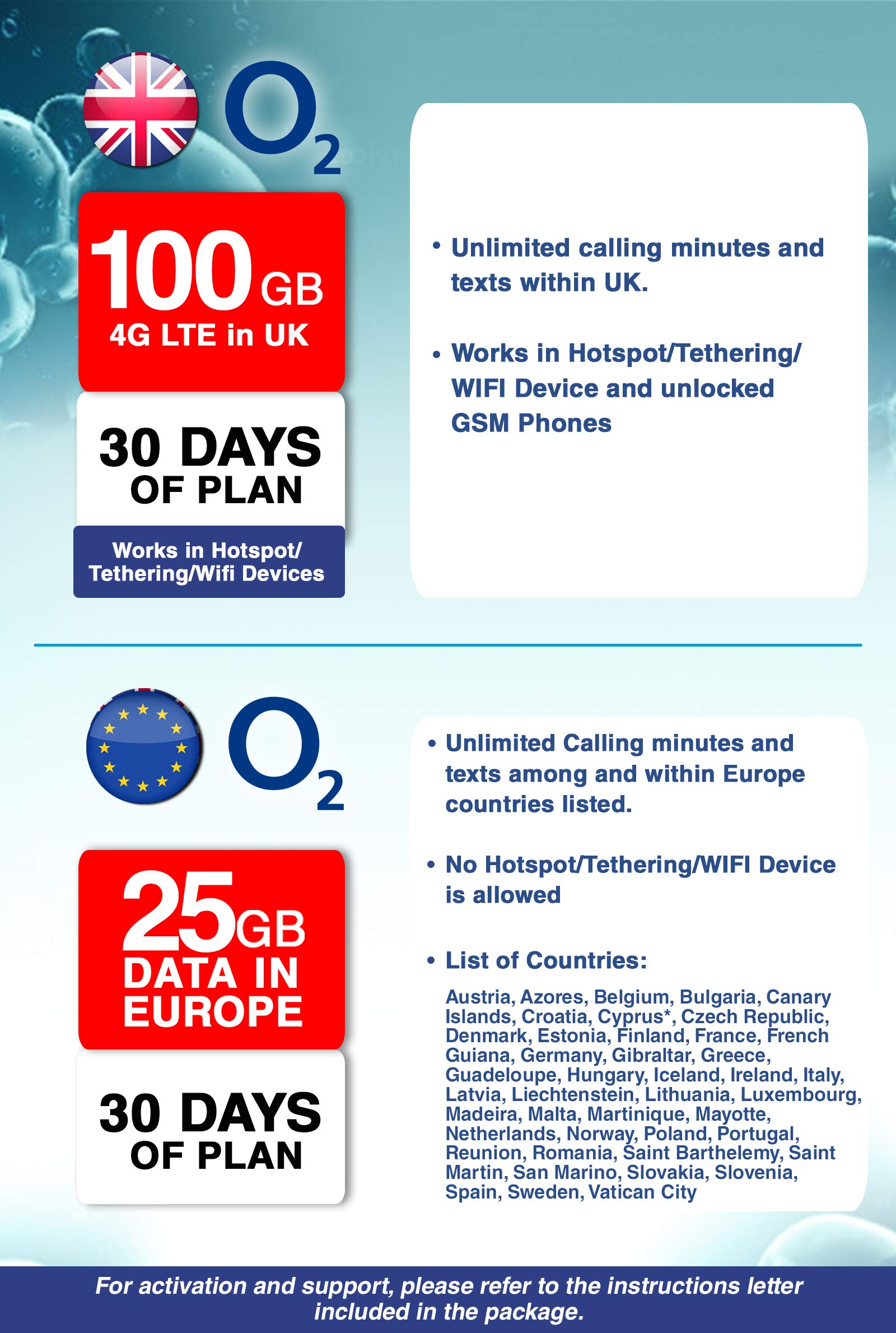 Buy O2 UK 100GB 4G LTE High Speed Data with Hotspot/Tethering/WiFi at