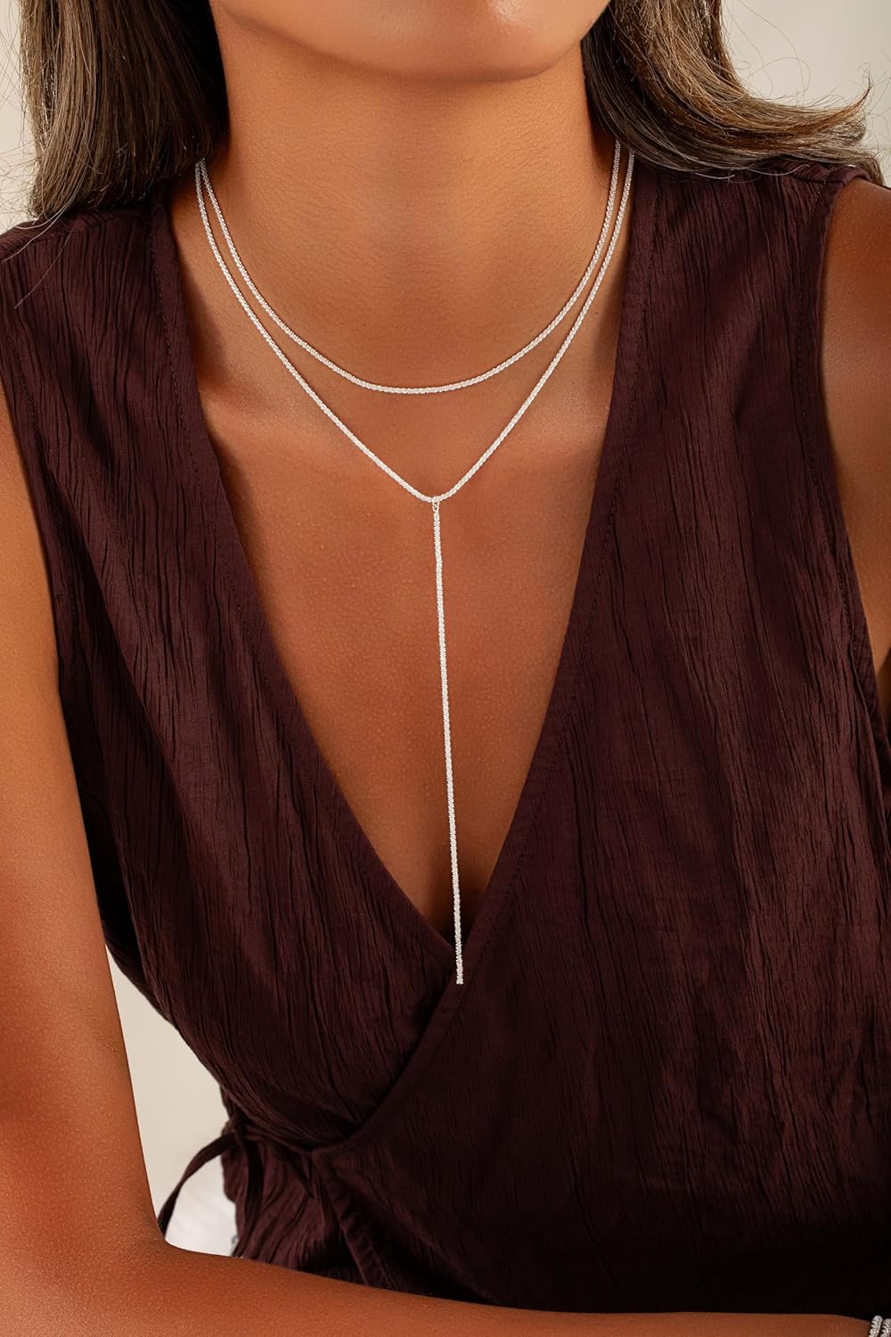 Gold and Silver Plated Layered Long Necklace for Women, Statement Y Body Chain, Sexy Dangle Drop Beach Boho Bolo Cleavage Necklace for Vacation or Prom - Image 4