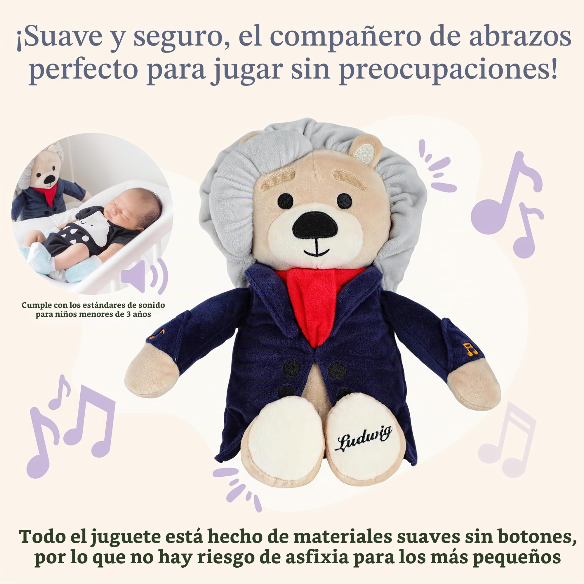 Ludwig van Beethoven Oso Virtuoso, 40 Minutos de Música Clásica, Peluche Musical Premiado de 15 ″, Juguete Educativo