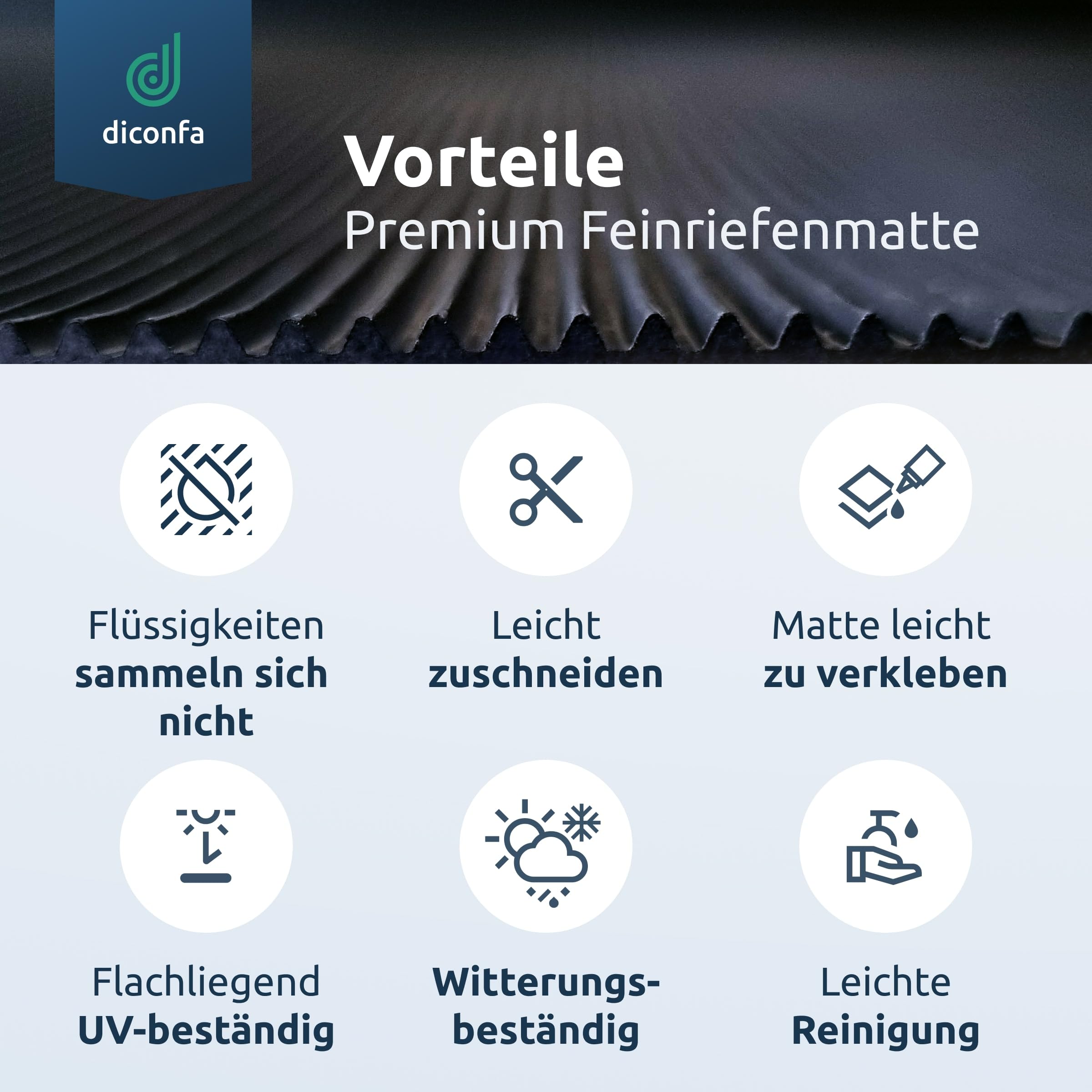diconfa Feinriefenmatte Gummimatte 3mm stark - BREITE 0,1m bis 2m - LÄNGE 0,05m bis 10m - Auswahl 1m x 1,5m (1000mm x 1500mm) - Feinriefe Gummi Antirutsch Rillenmatte Meterware rutschfest