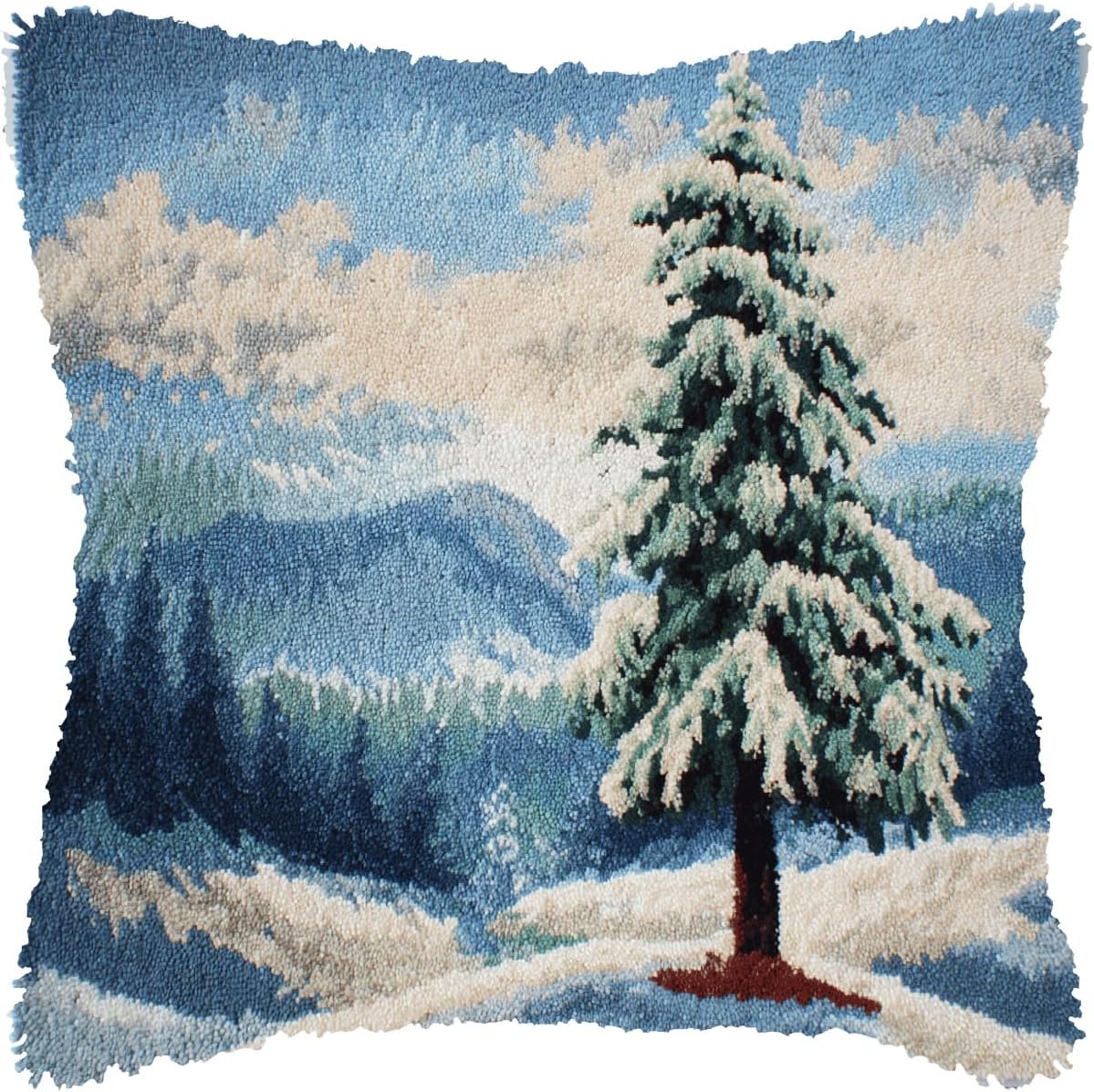 DIY Latch Hook Kits Pillow Willow Tree Autumn Scenery with Pattern Crochet Yarn Needlework Hook and Latch Pillowcase Cushion Craft Set 43x43cm
