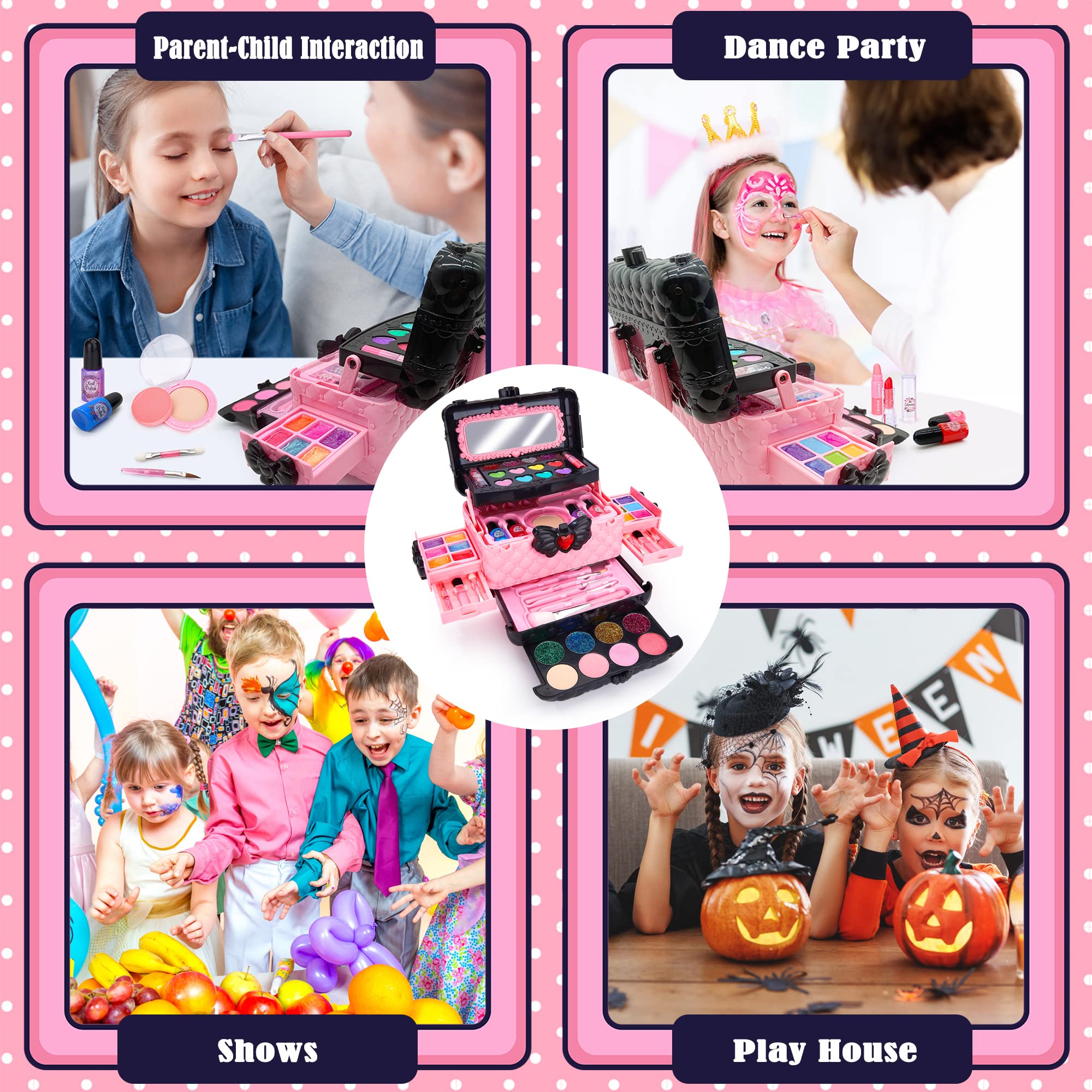 Chennyfun Set di Trucco per Bambini per Bambine, 53 Pezzi Lavabile set di Trucchi per Bambini, Sicuro e Atossico Giocattolo di Ruolo per Regali di Compleanno di Natale per Ragazze dai 3 Anni